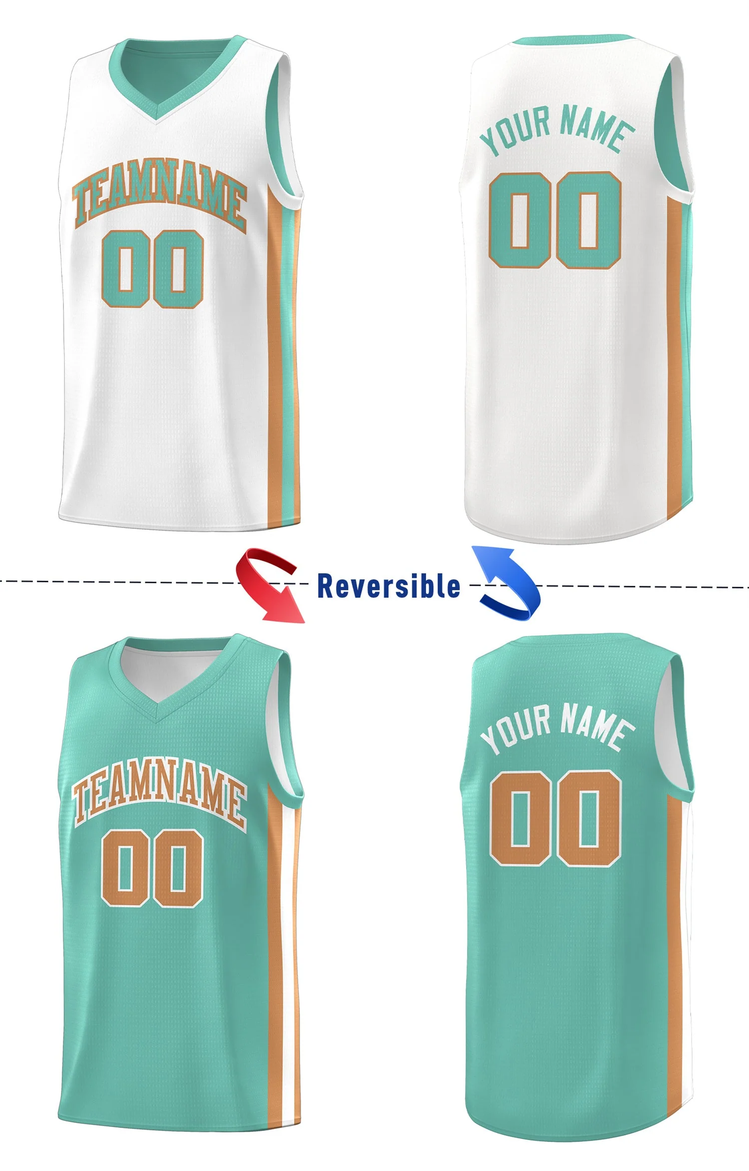 Custom Light Green White Khaki Double Side Tops Basketball Jersey - Image 4
