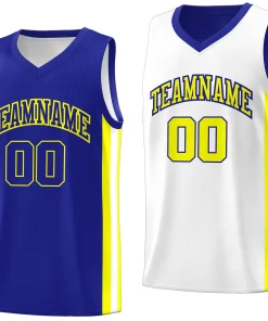 Custom Royal White-Yellow Double Side Tops Basketball Jersey