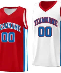 Custom Red White-Royal Double Side Tops Basketball Jersey