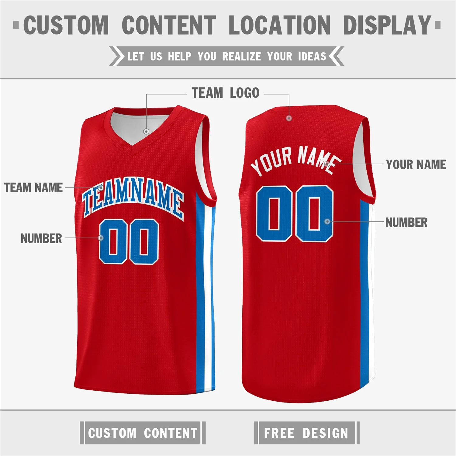 Custom Red White-Royal Double Side Tops Basketball Jersey - Image 2