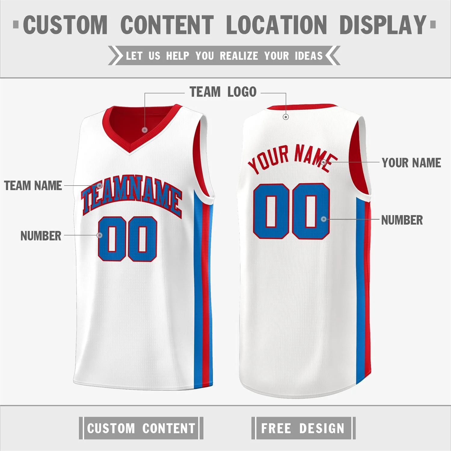 Custom Red White-Royal Double Side Tops Basketball Jersey - Image 3