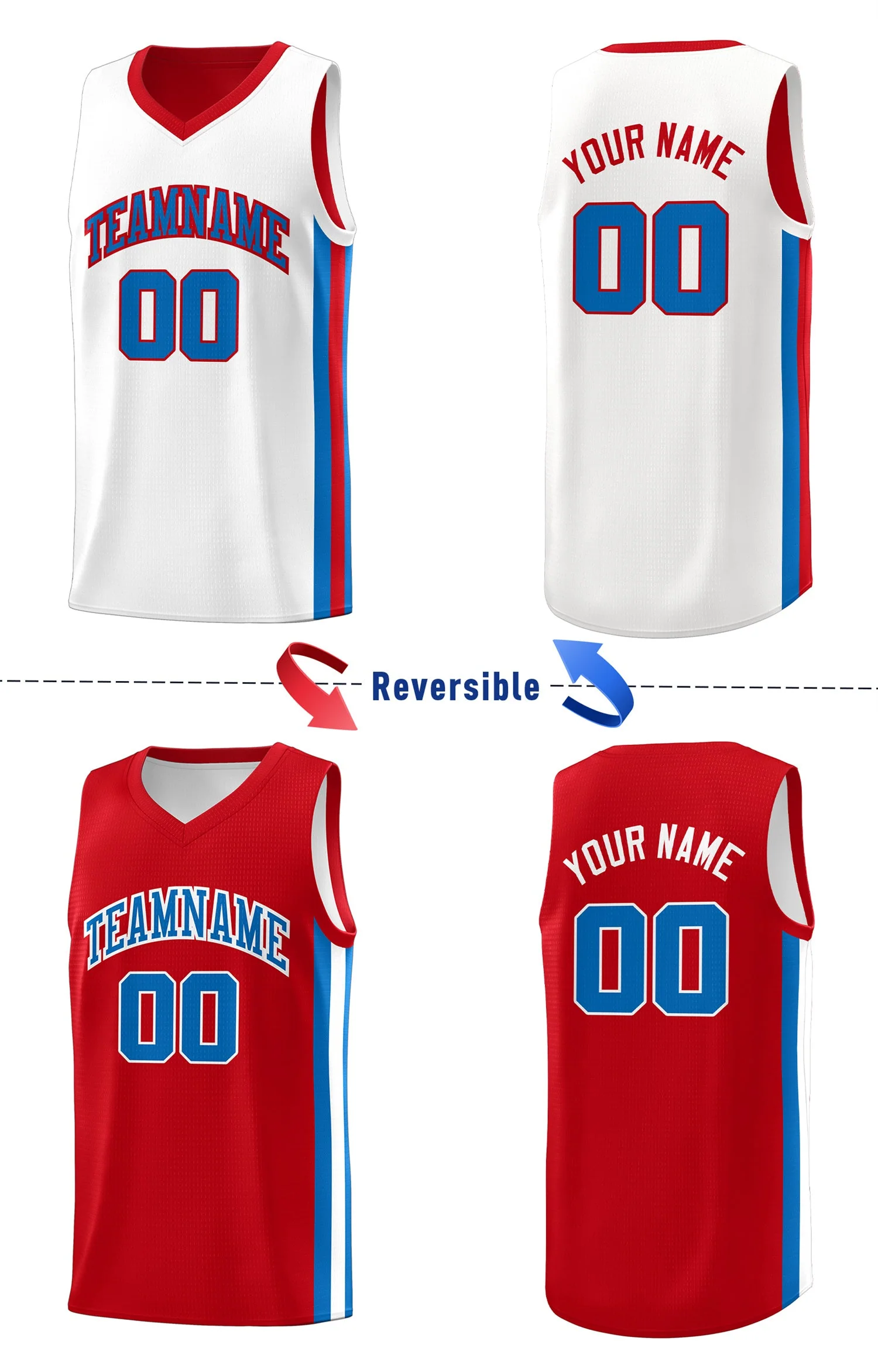 Custom Red White-Royal Double Side Tops Basketball Jersey - Image 4