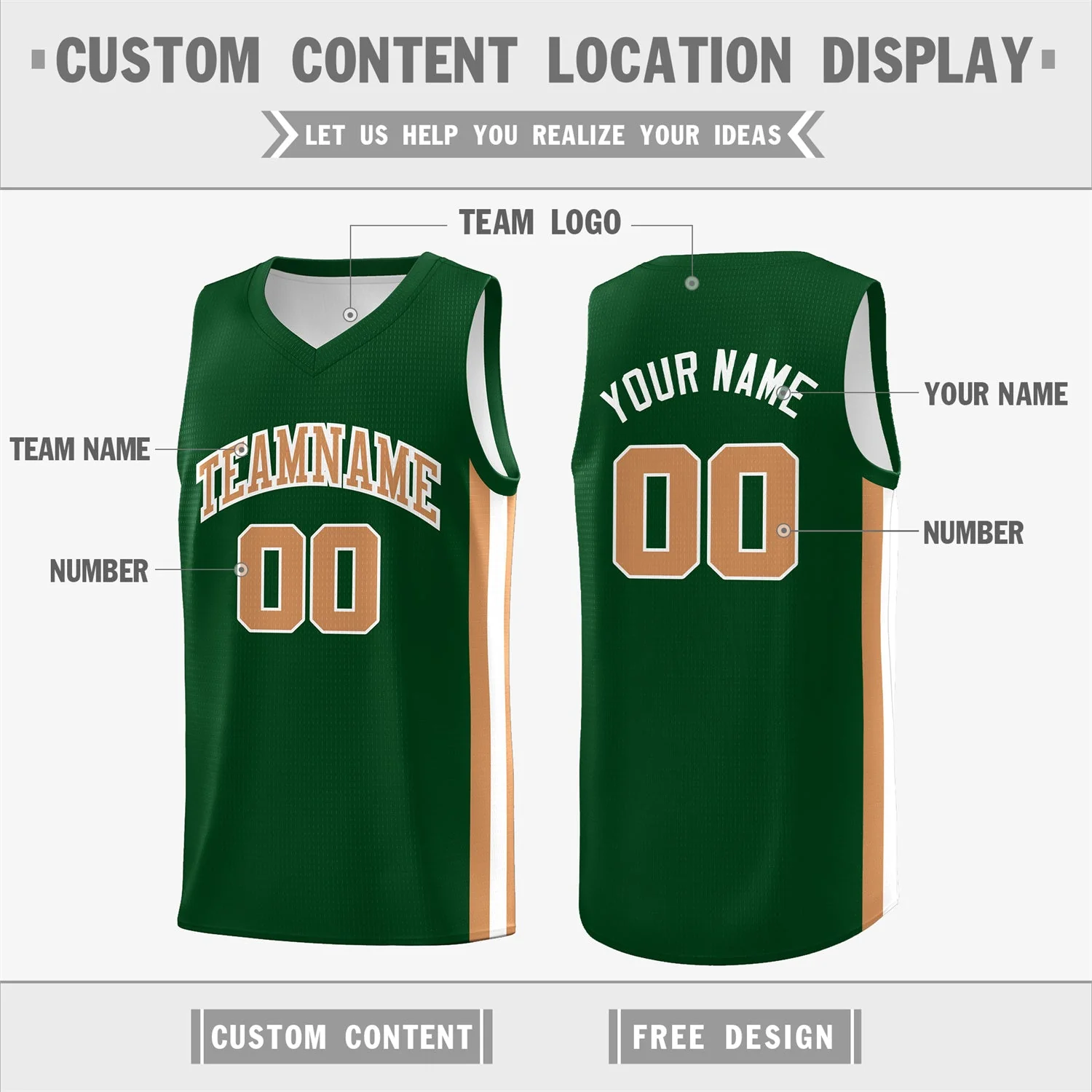 Custom Green Khaki-White Double Side Tops Basketball Jersey - Image 2