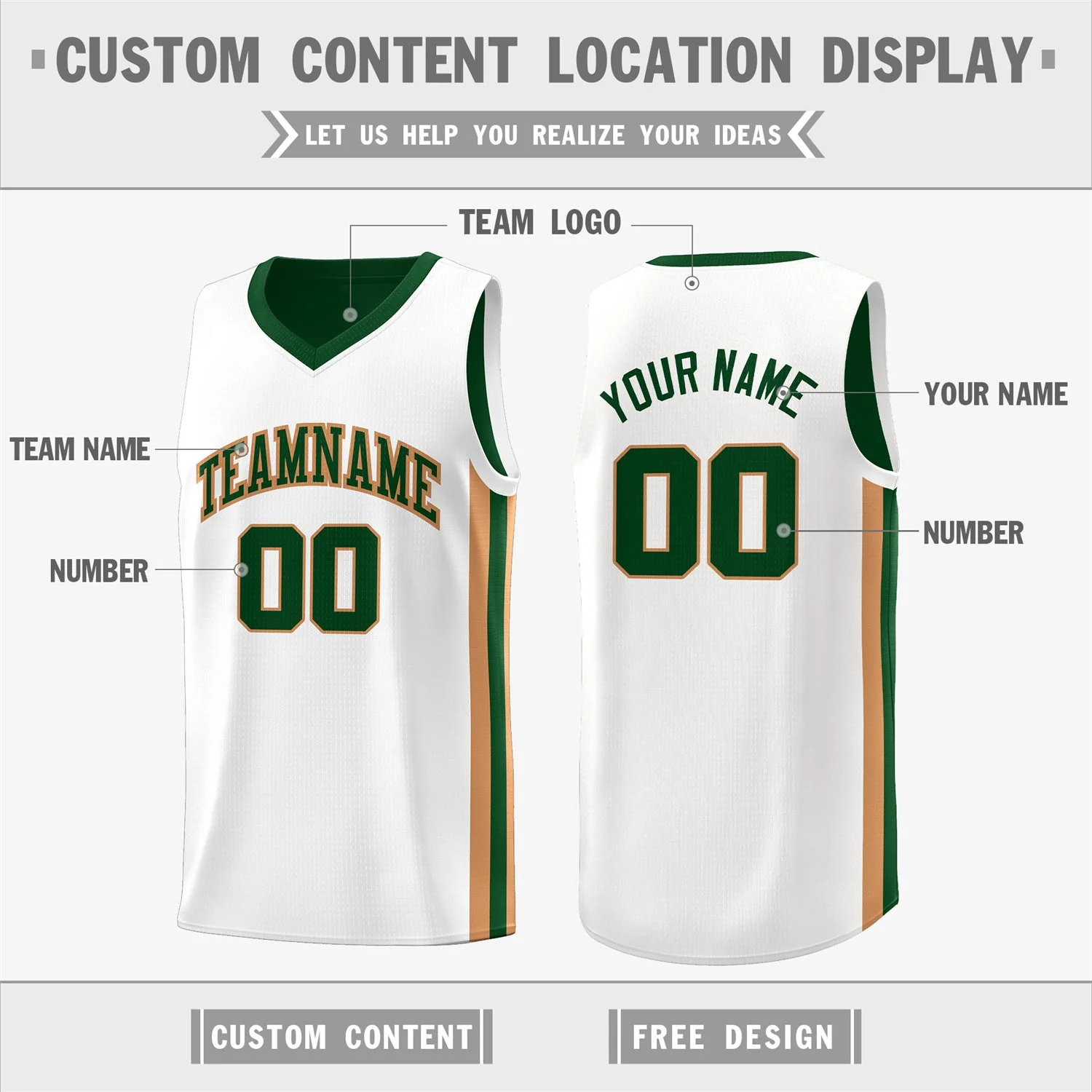 Custom Green Khaki-White Double Side Tops Basketball Jersey - Image 3
