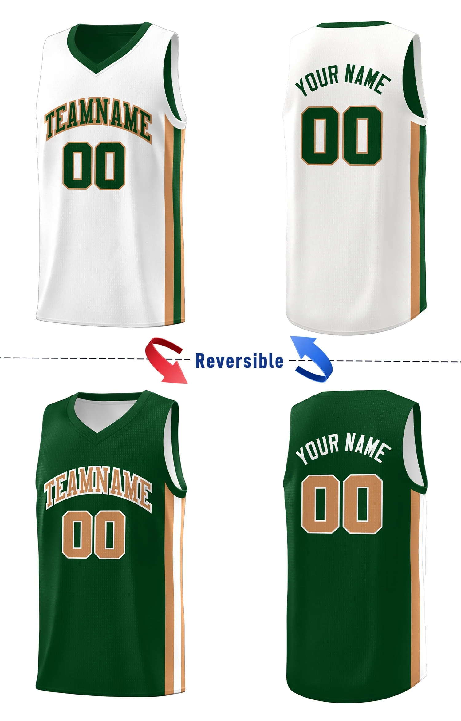 Custom Green Khaki-White Double Side Tops Basketball Jersey - Image 4