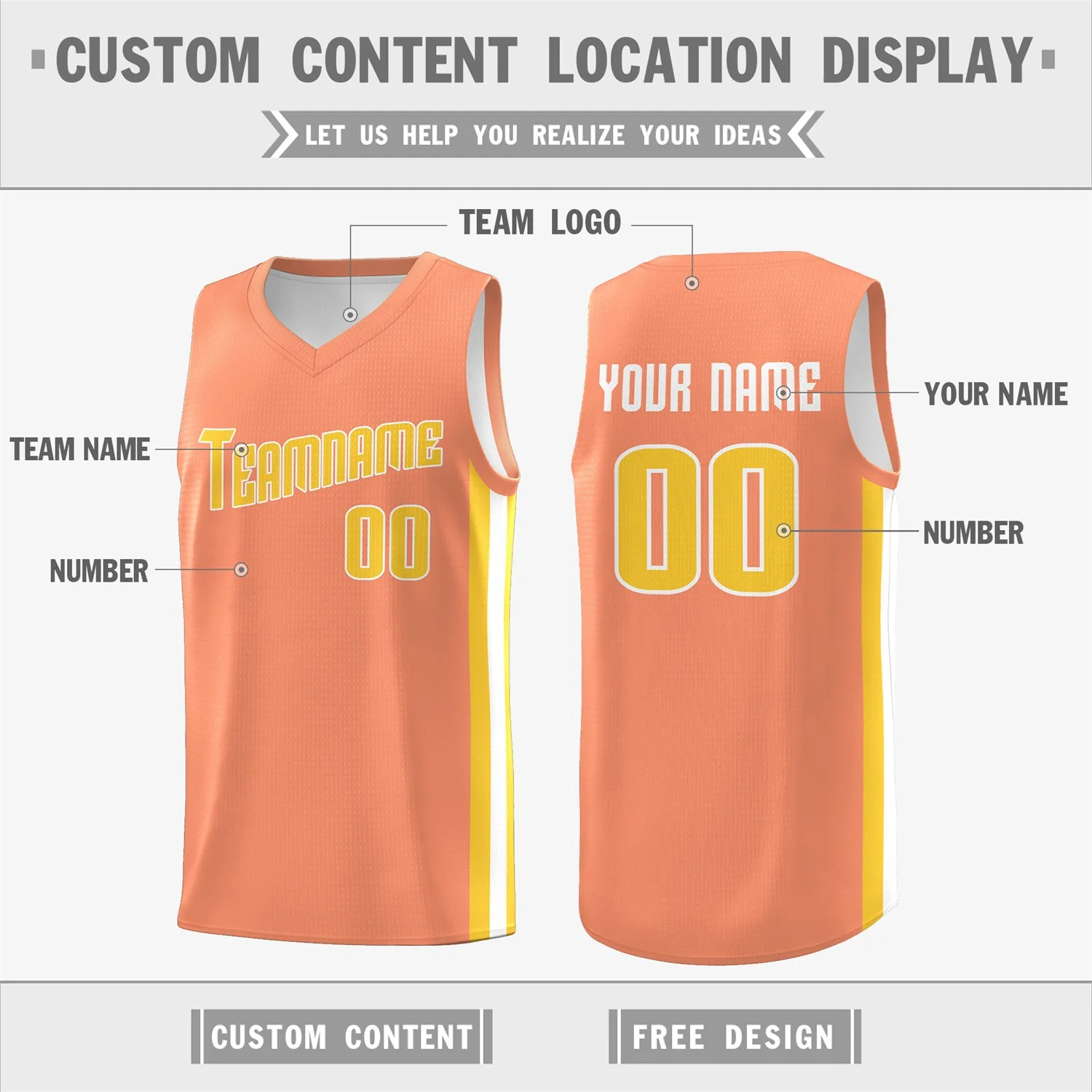Custom Orange Yellow-White Double Side Tops Basketball Jersey - Image 2