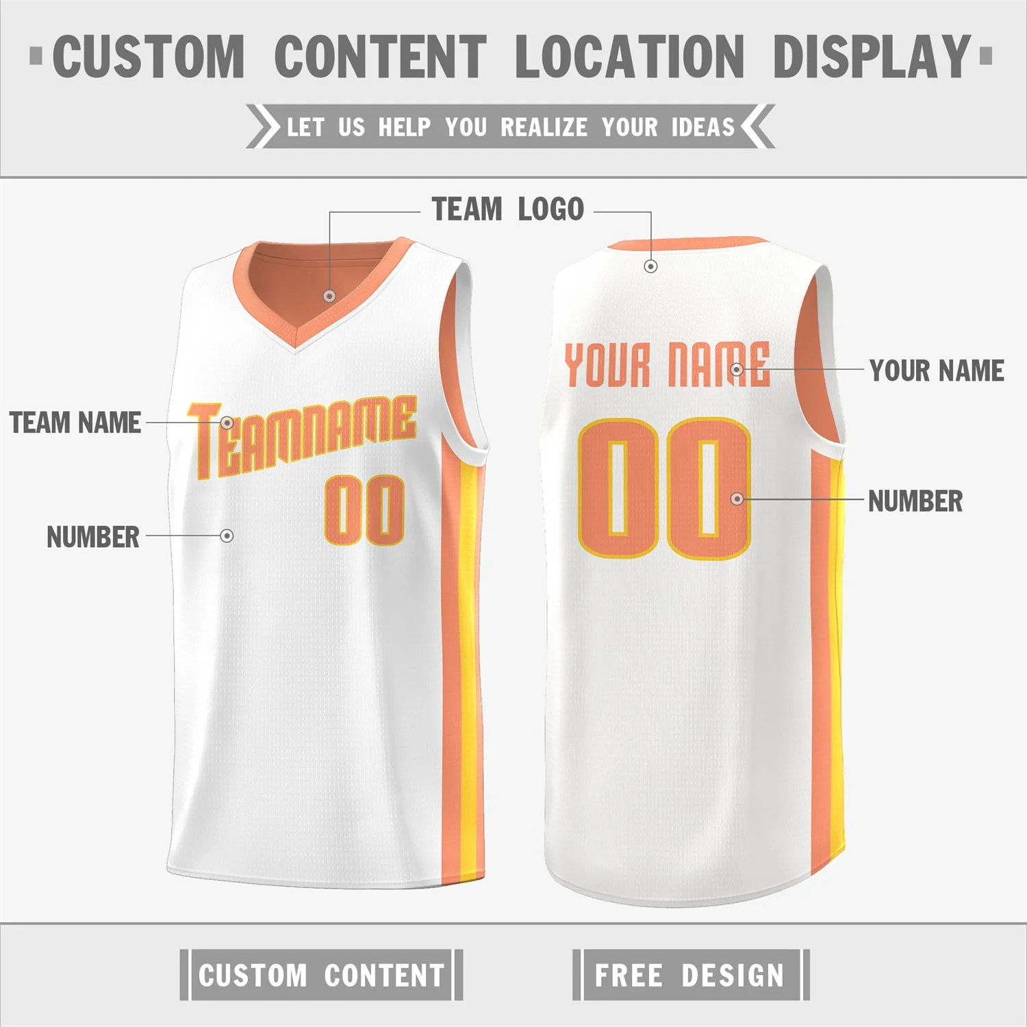 Custom Orange Yellow-White Double Side Tops Basketball Jersey - Image 3