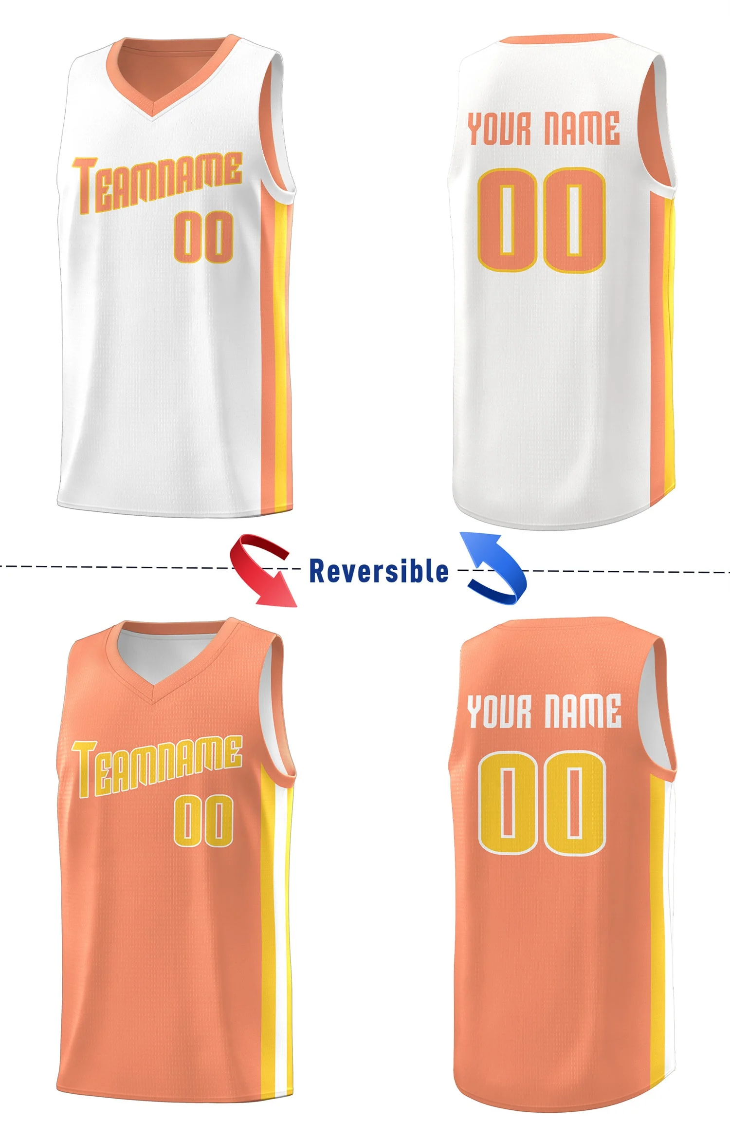 Custom Orange Yellow-White Double Side Tops Basketball Jersey - Image 4
