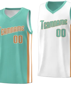 Custom Light Green Khaki-White Double Side Tops Basketball Jersey