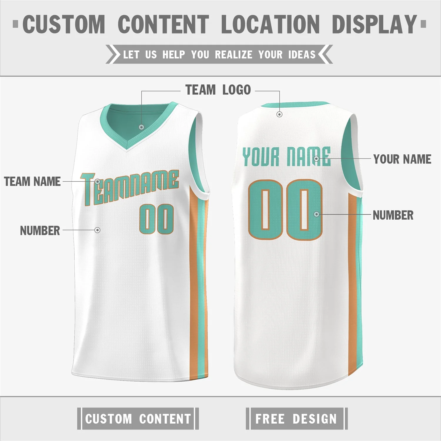 Custom Light Green Khaki-White Double Side Tops Basketball Jersey - Image 3