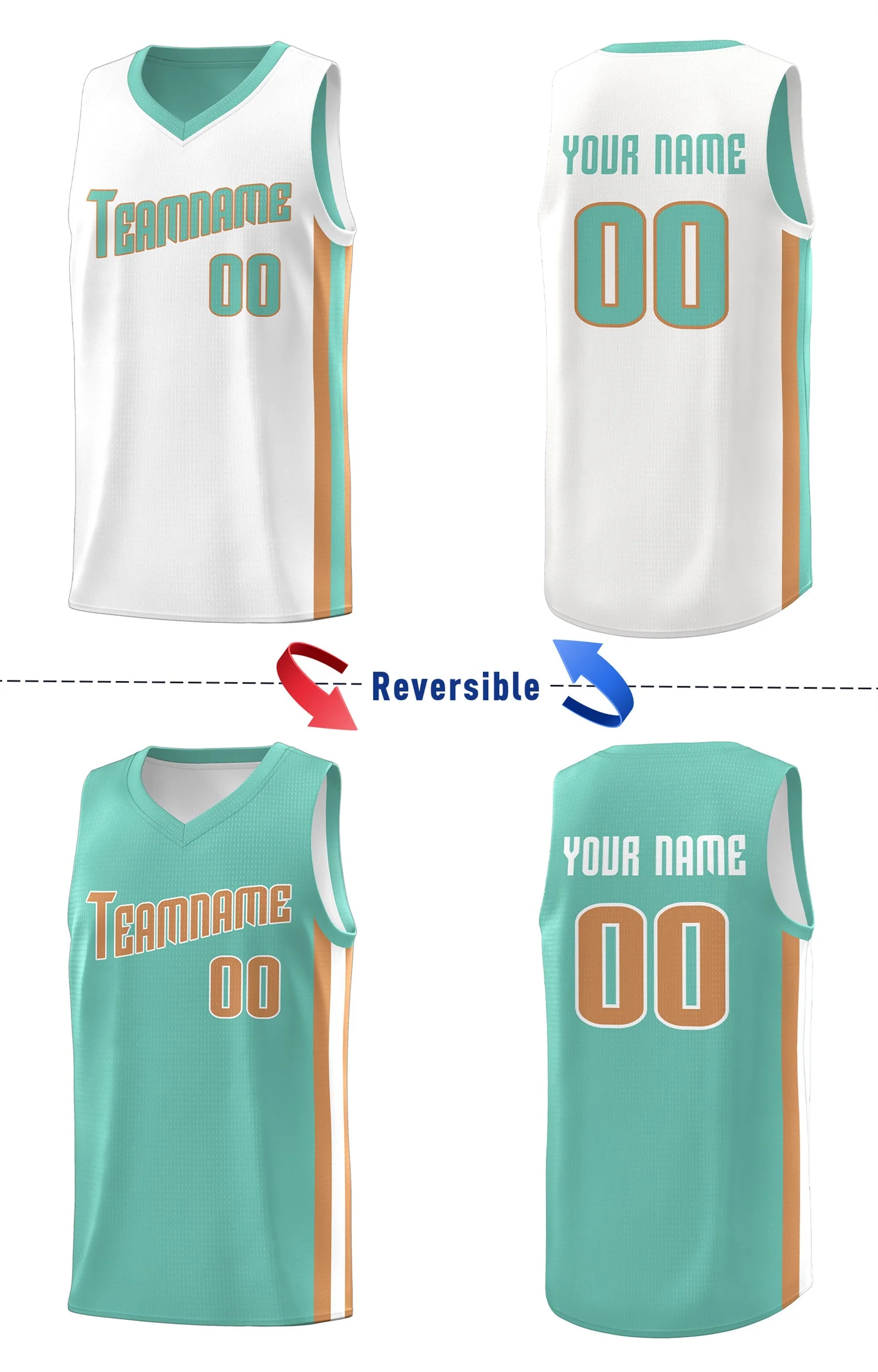 Custom Light Green Khaki-White Double Side Tops Basketball Jersey - Image 4