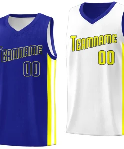 Custom Royal Yellow-White Double Side Tops Basketball Jersey