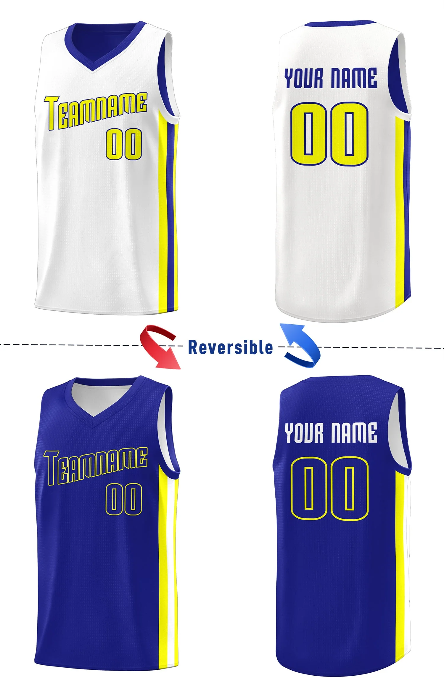 Custom Royal Yellow-White Double Side Tops Basketball Jersey - Image 4