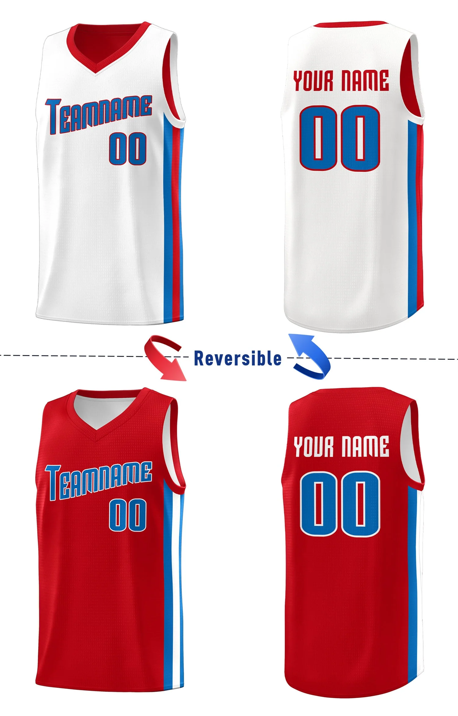 Custom Red Royal-WhiteDouble Side Tops Basketball Jersey - Image 4