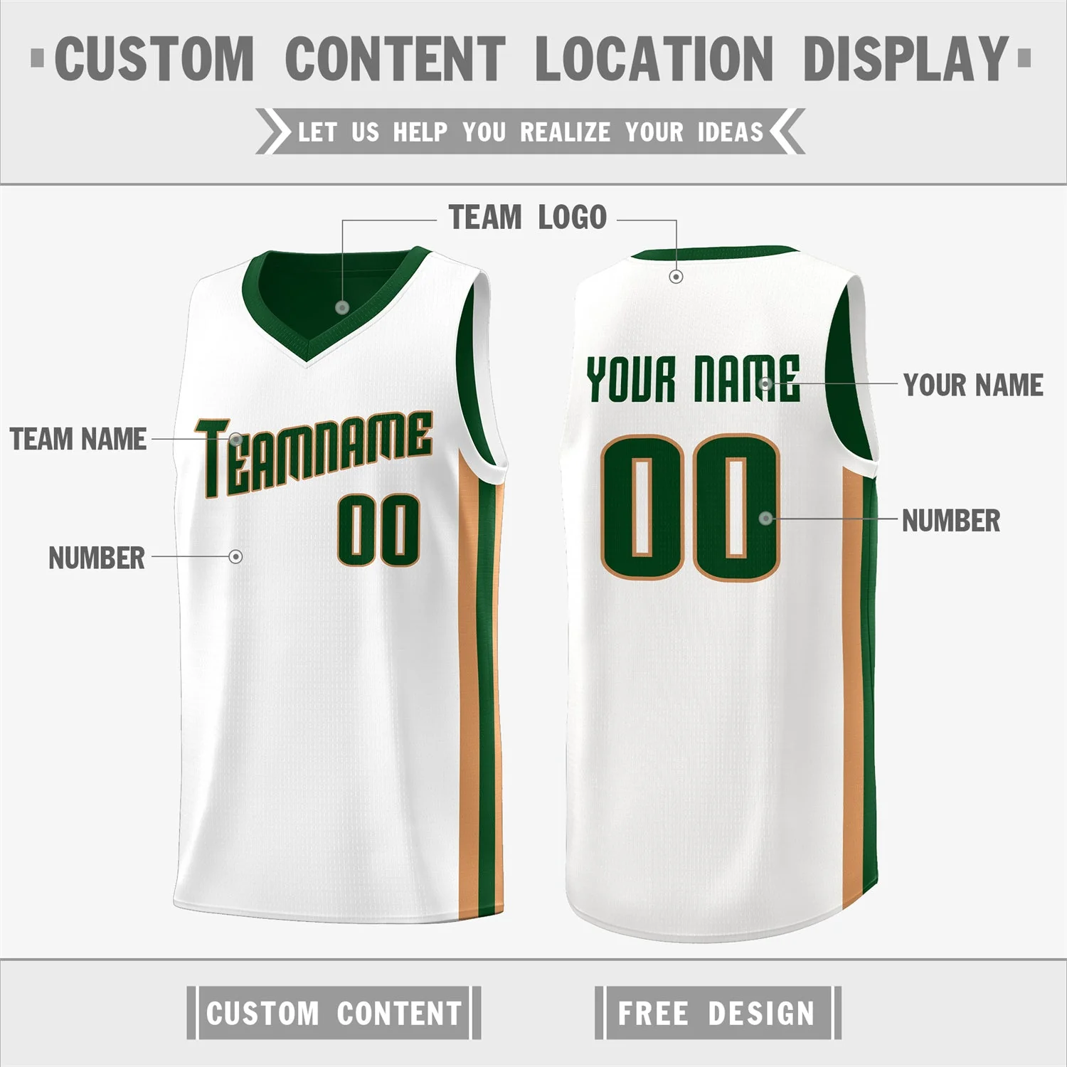 Custom Green Khaki-White Double Side Tops Basketball Jersey - Image 3
