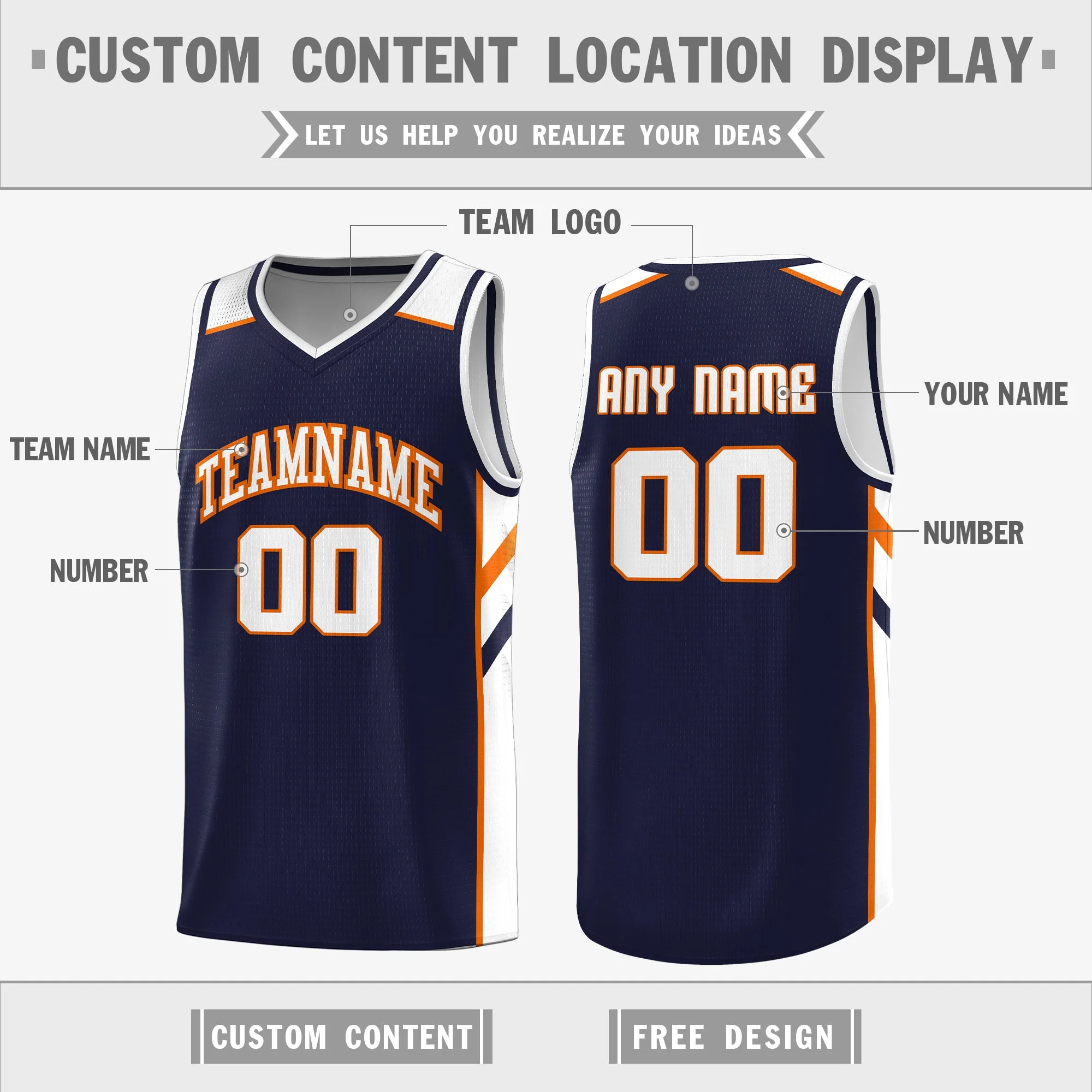 Custom Navy White Double Side Tops Basketball Jersey - Image 2