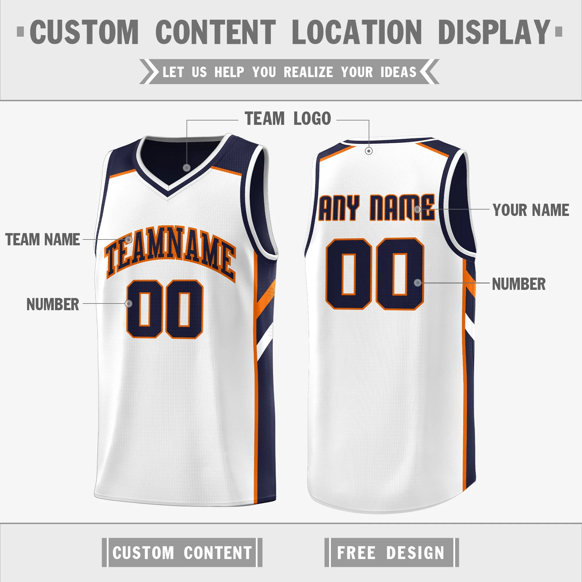 Custom Navy White Double Side Tops Basketball Jersey - Image 3