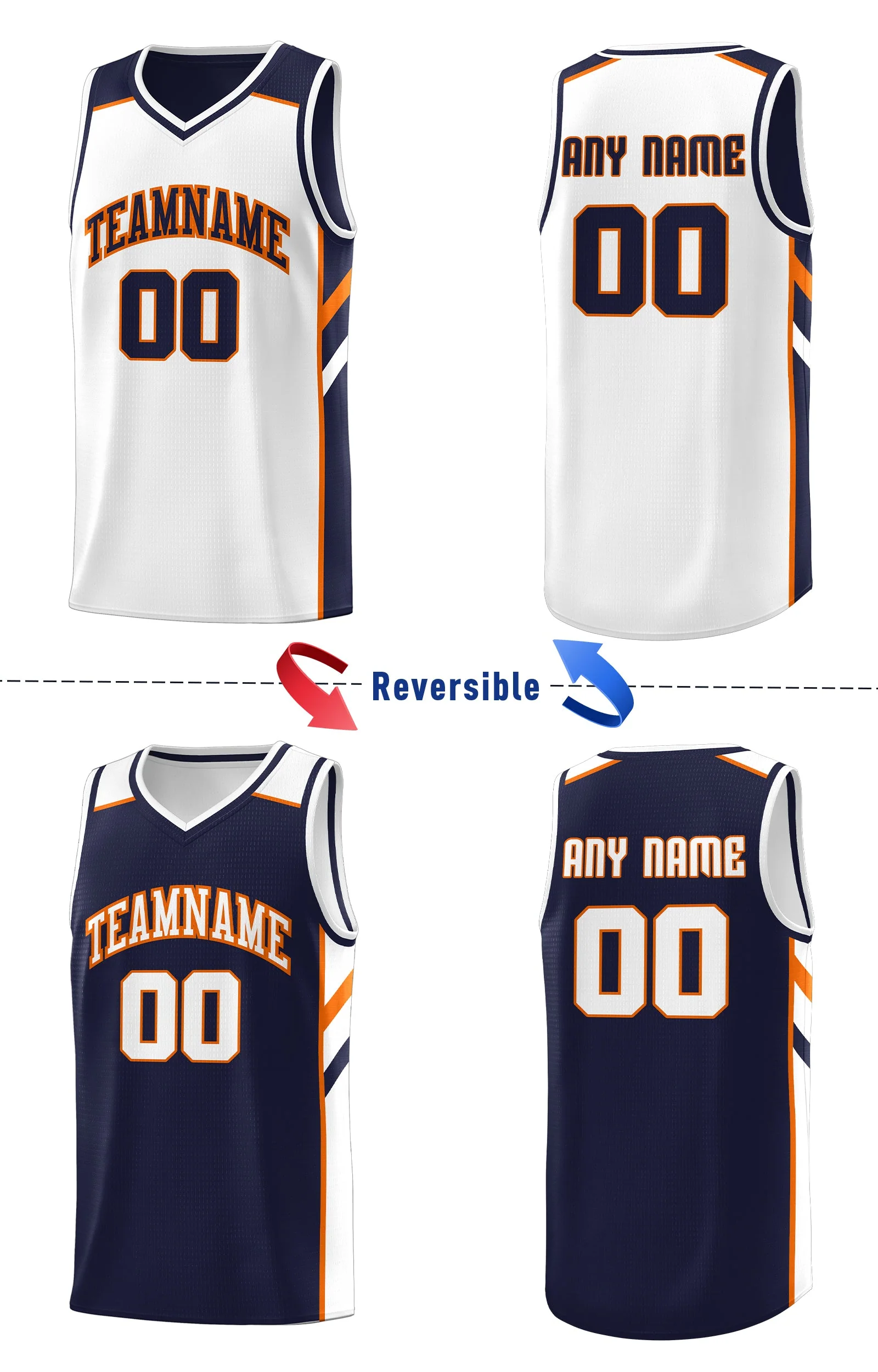 Custom Navy White Double Side Tops Basketball Jersey - Image 4