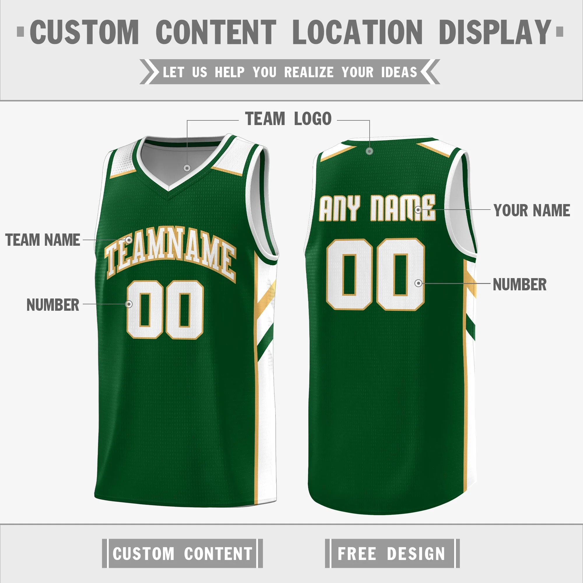 Custom Green White Double Side Tops Basketball Jersey - Image 2
