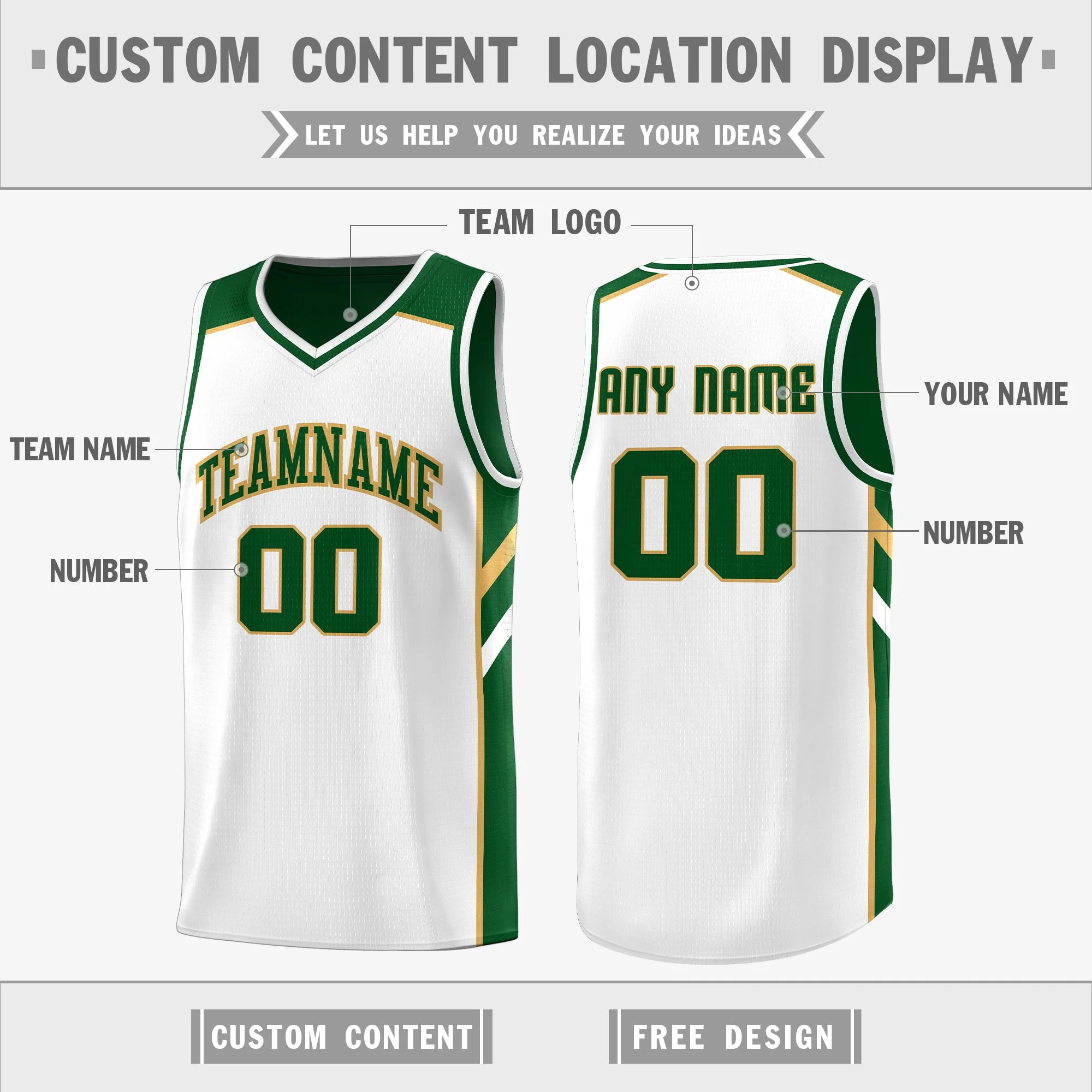 Custom Green White Double Side Tops Basketball Jersey - Image 3