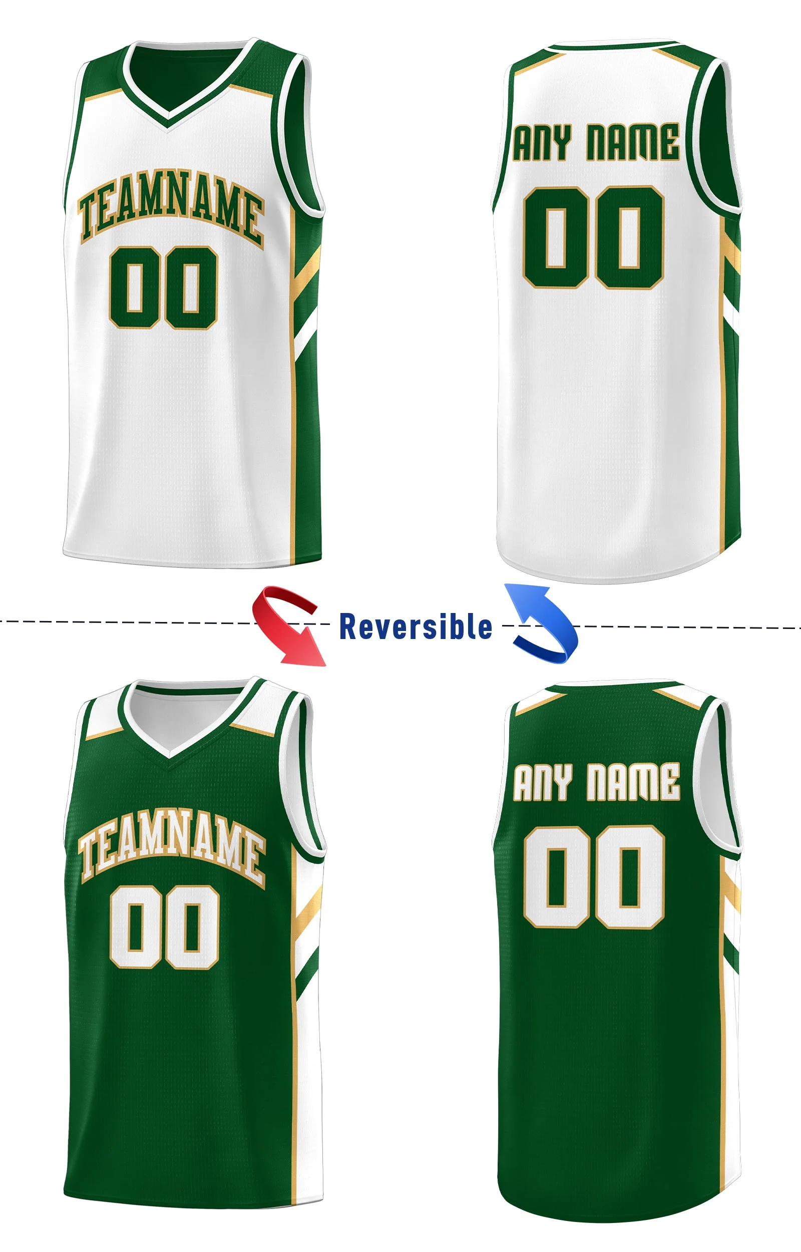 Custom Green White Double Side Tops Basketball Jersey - Image 4