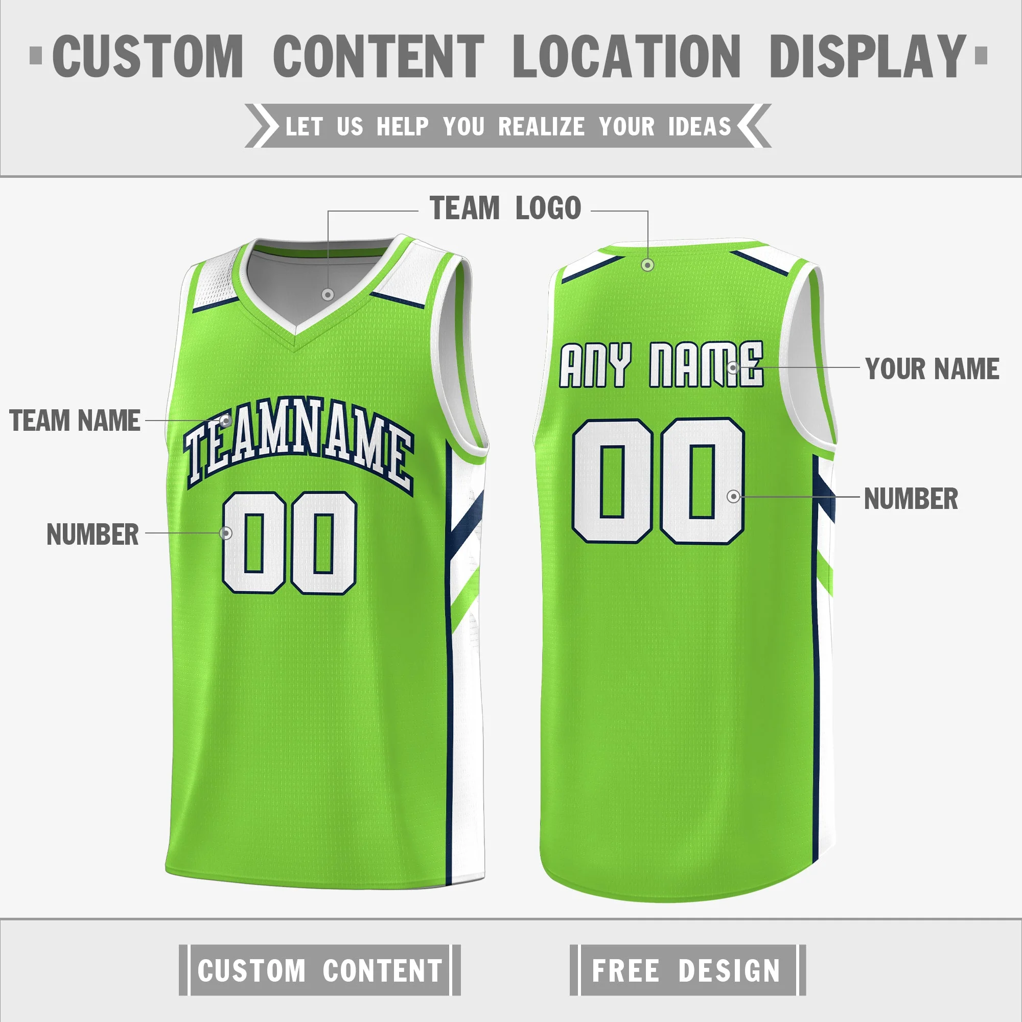 Custom Neon Green White Double Side Tops Basketball Jersey - Image 2