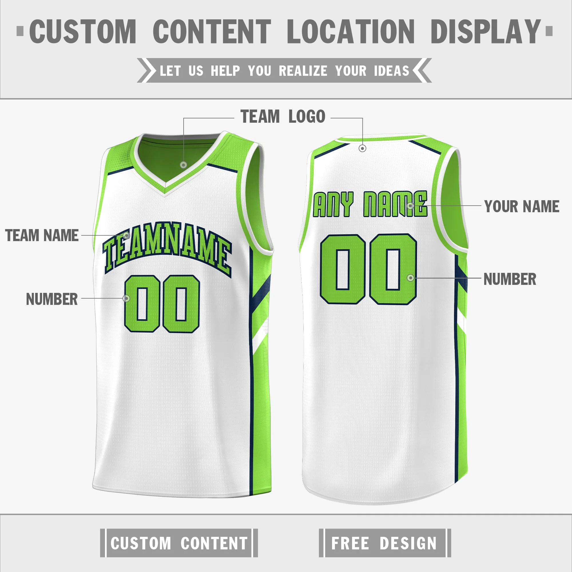 Custom Neon Green White Double Side Tops Basketball Jersey - Image 3