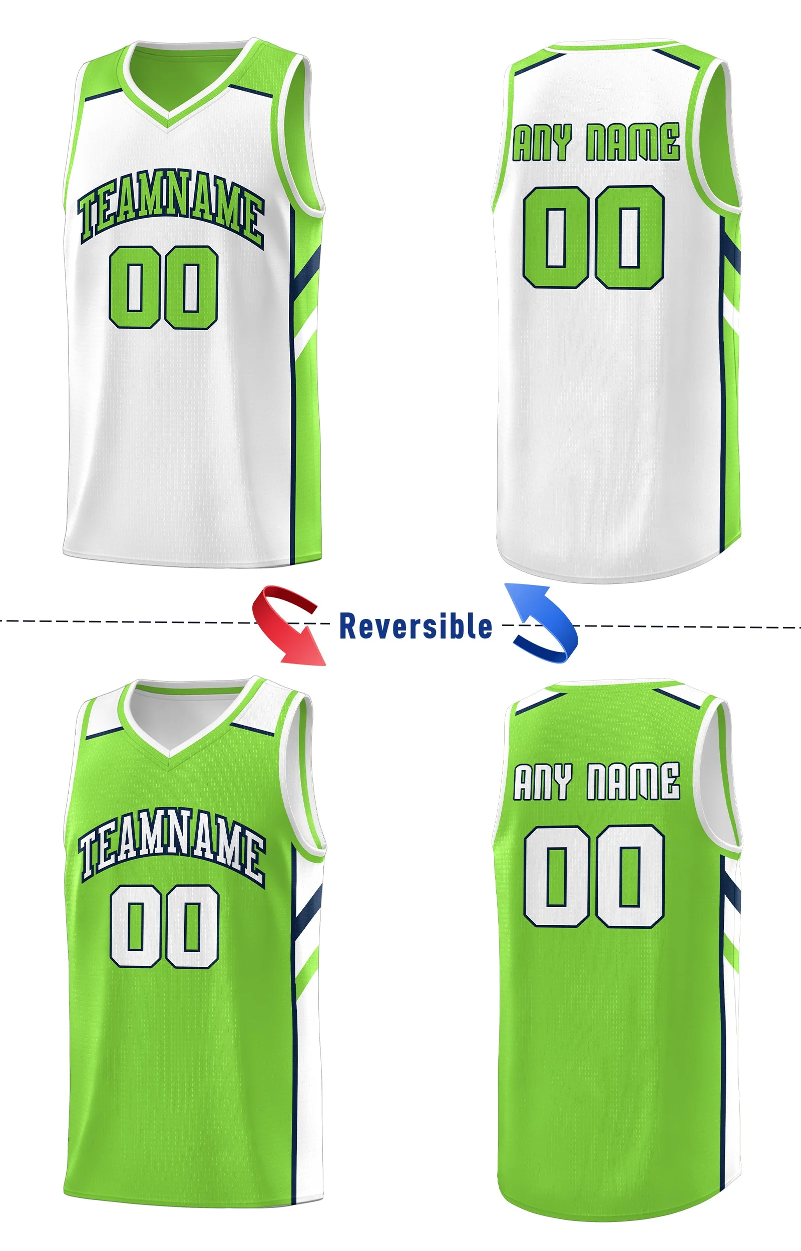 Custom Neon Green White Double Side Tops Basketball Jersey - Image 4