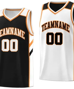 Custom Black White-Orange Double Side Tops Basketball Jersey