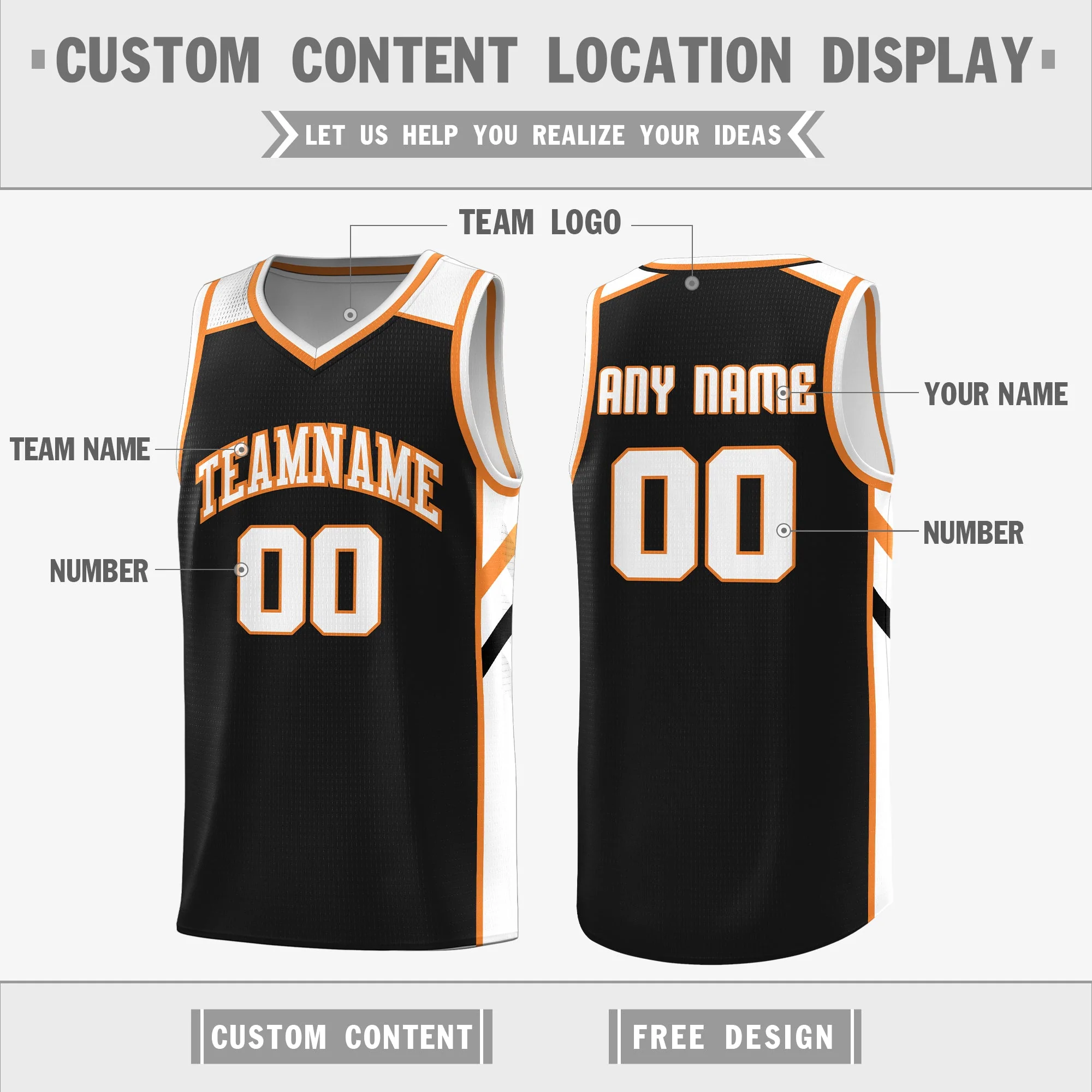 Custom Black White-Orange Double Side Tops Basketball Jersey - Image 2