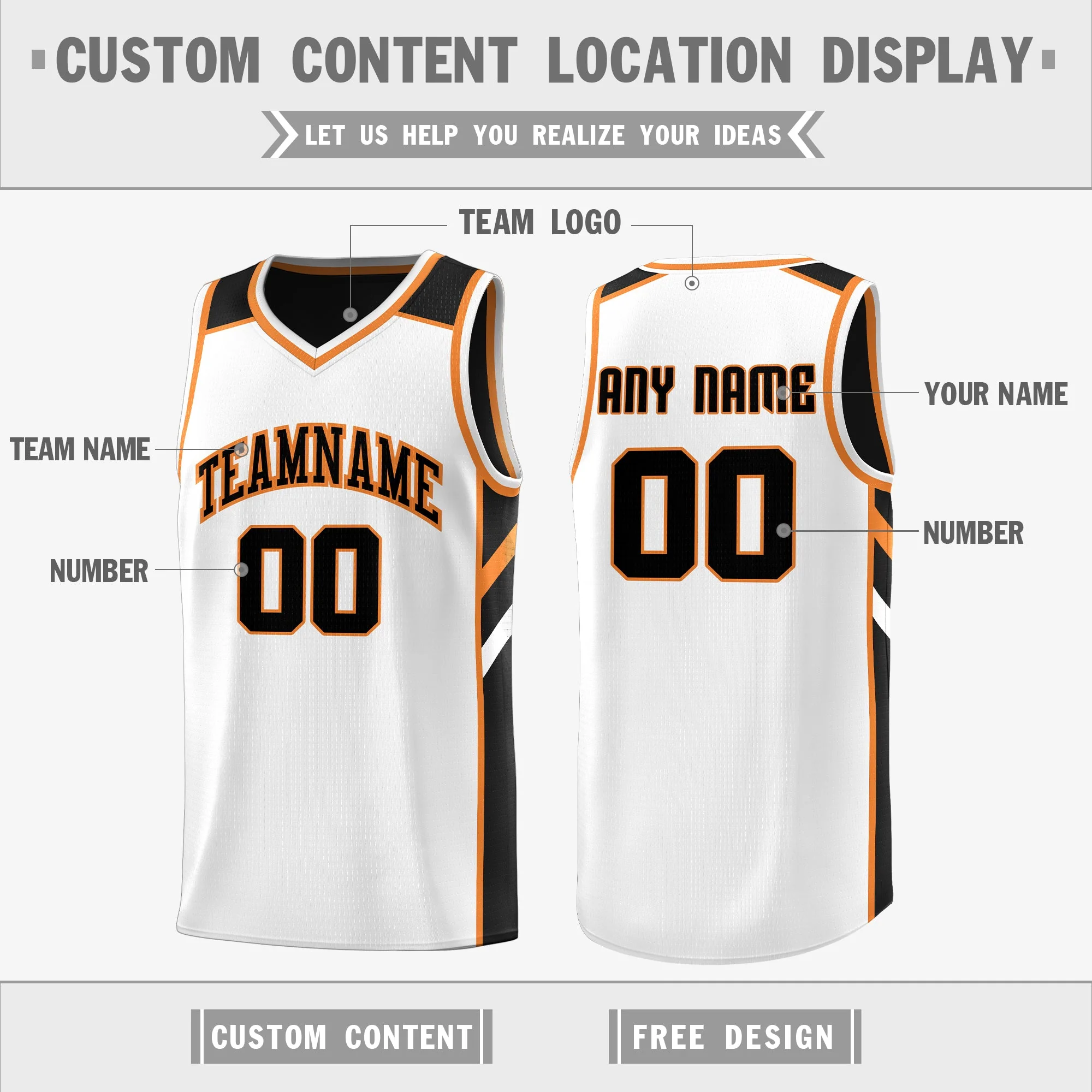 Custom Black White-Orange Double Side Tops Basketball Jersey - Image 3