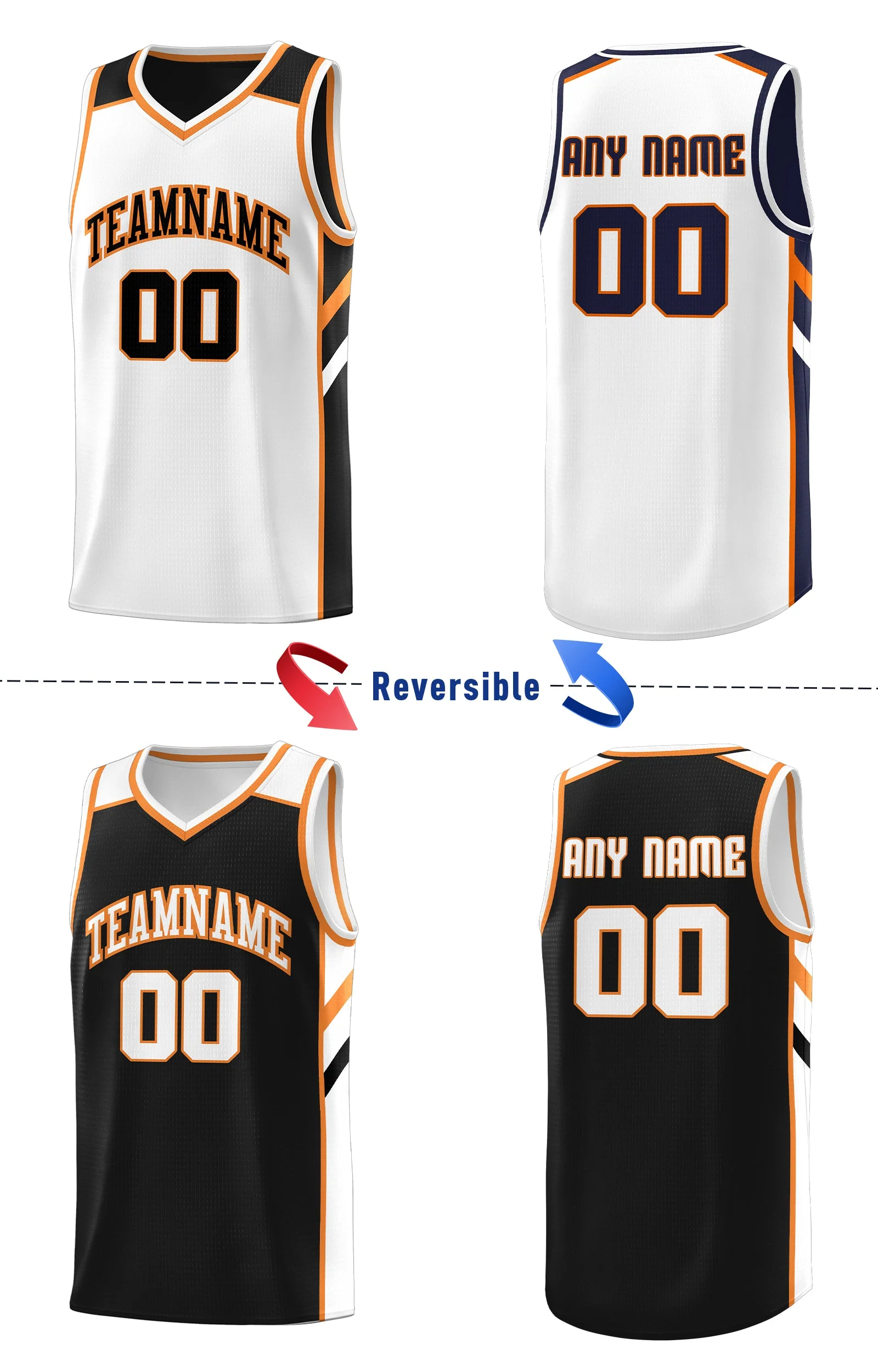 Custom Black White-Orange Double Side Tops Basketball Jersey - Image 4