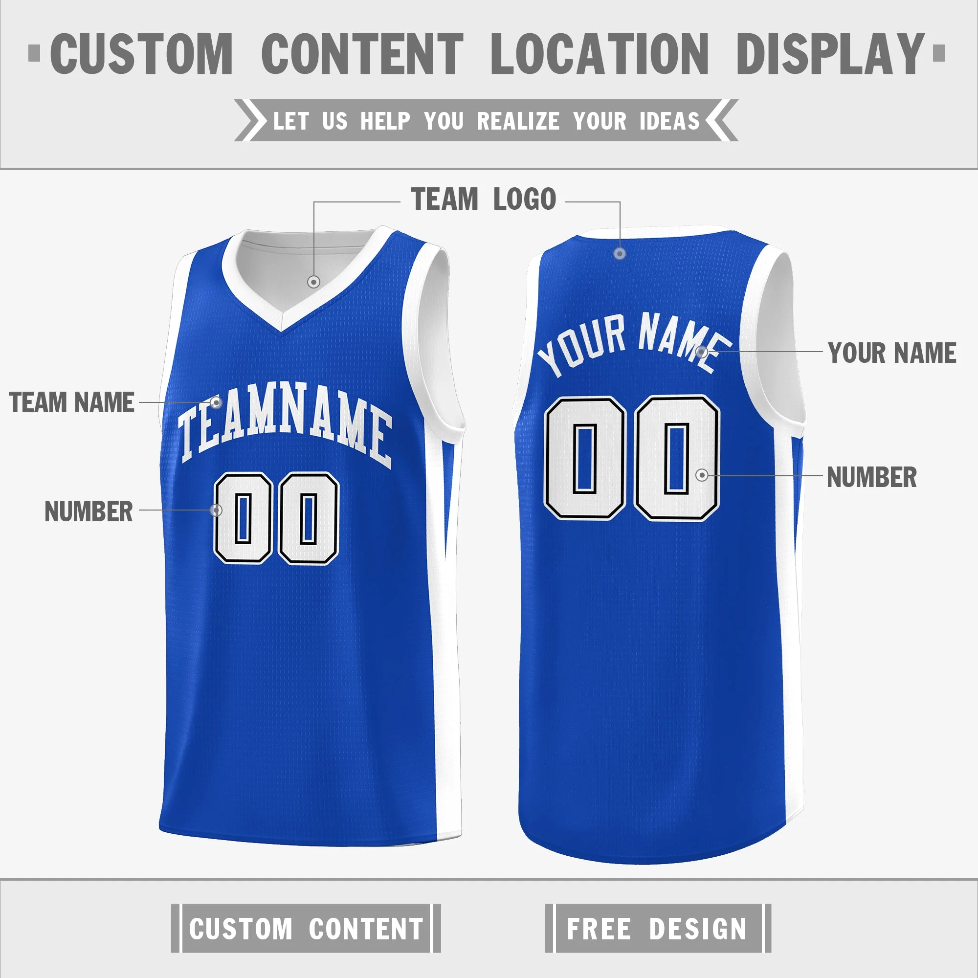 Custom Royal White Double Side Tops Basketball Jersey - Image 2