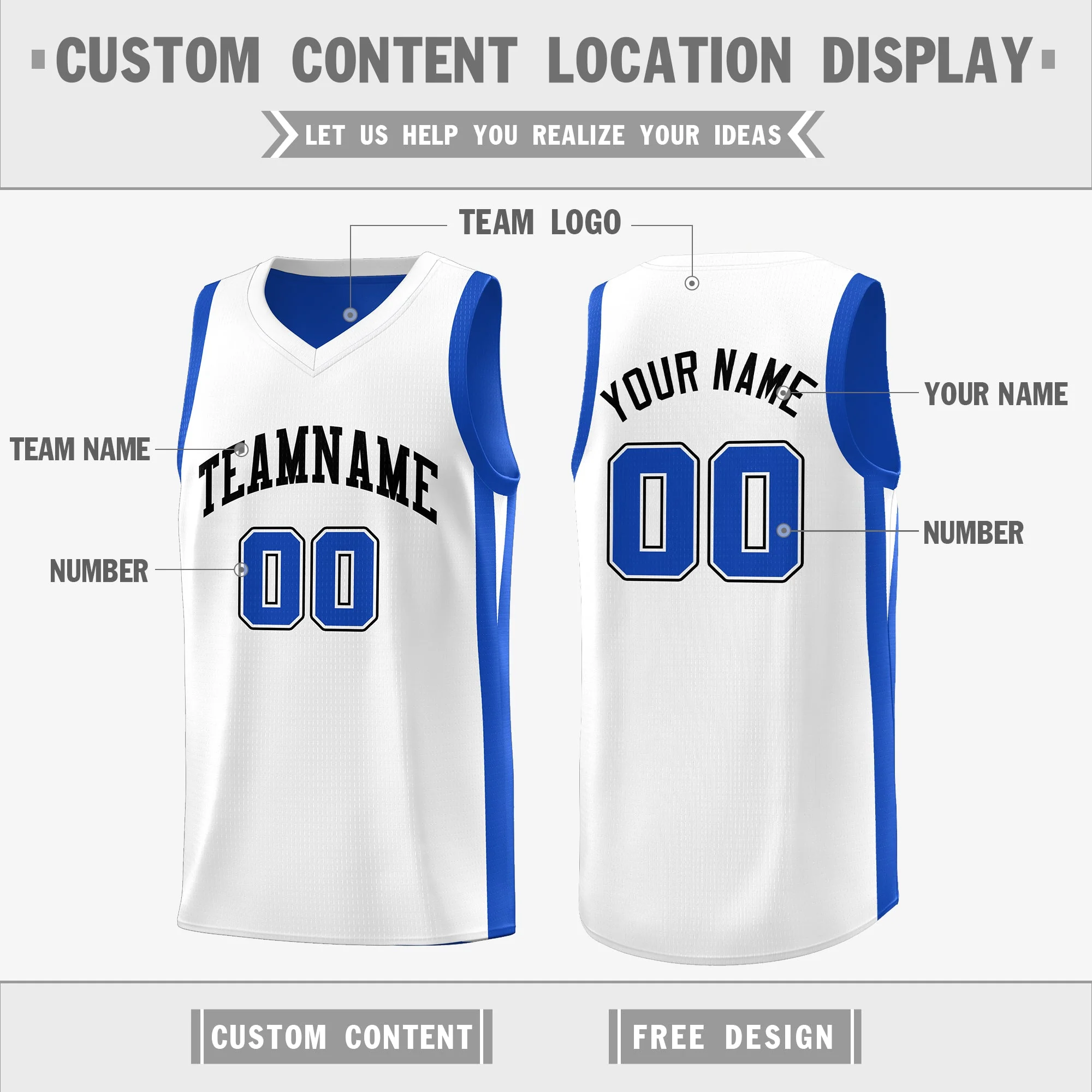 Custom Royal White Double Side Tops Basketball Jersey - Image 3