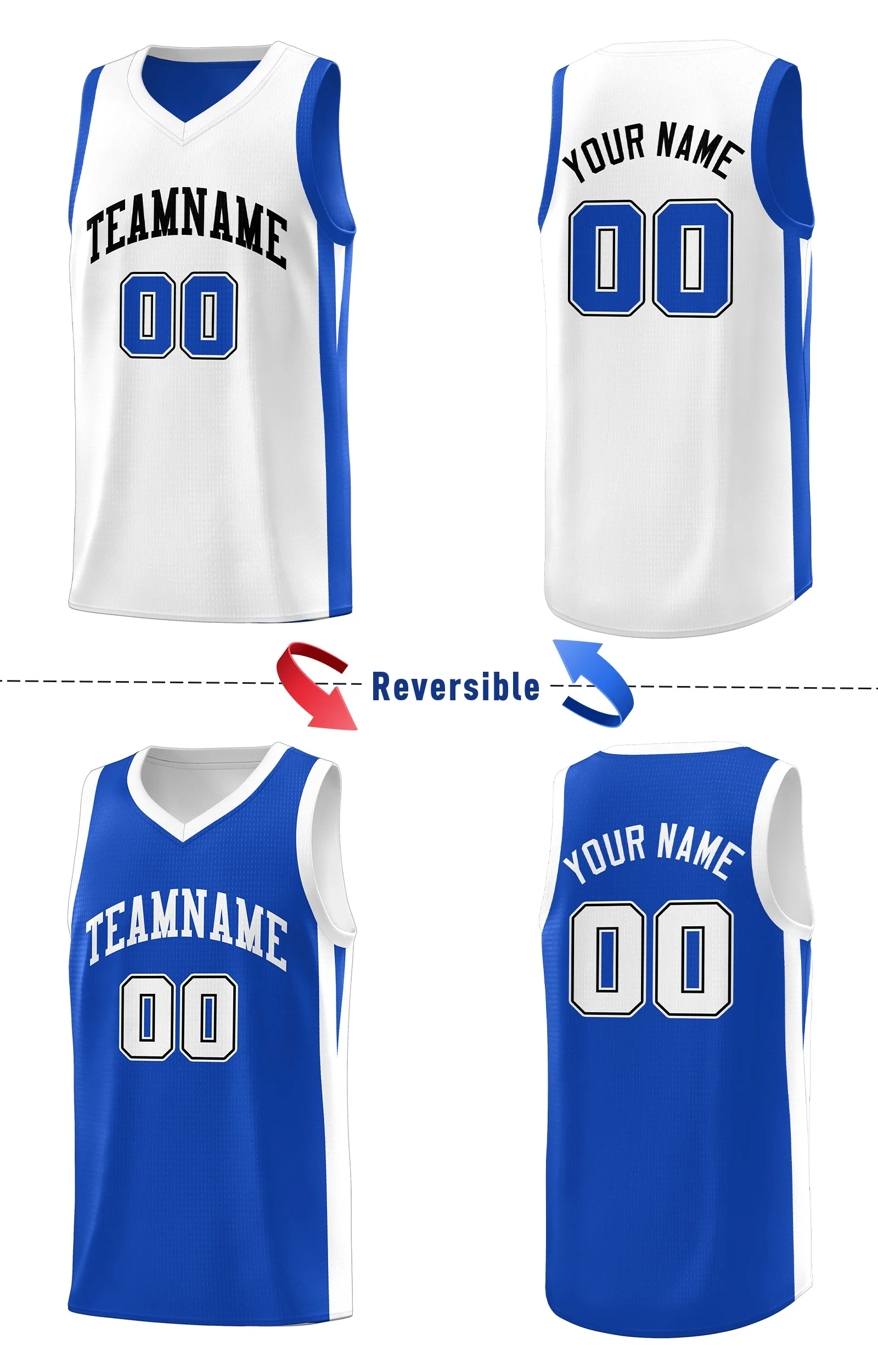Custom Royal White Double Side Tops Basketball Jersey - Image 4
