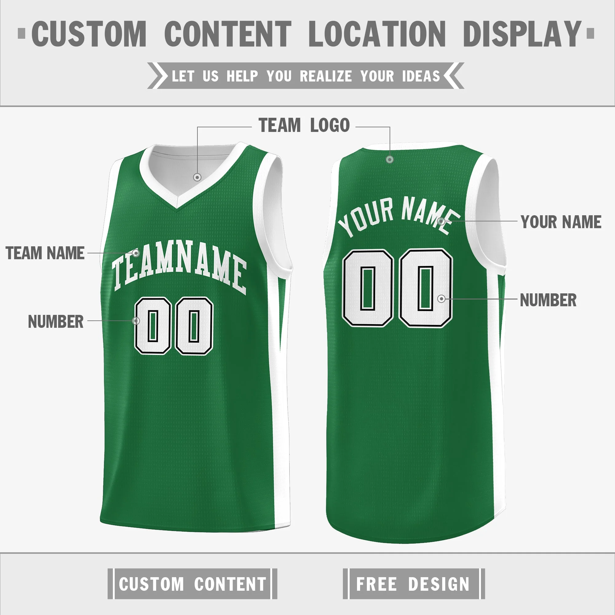 Custom Green White Double Side Tops Basketball Jersey - Image 2