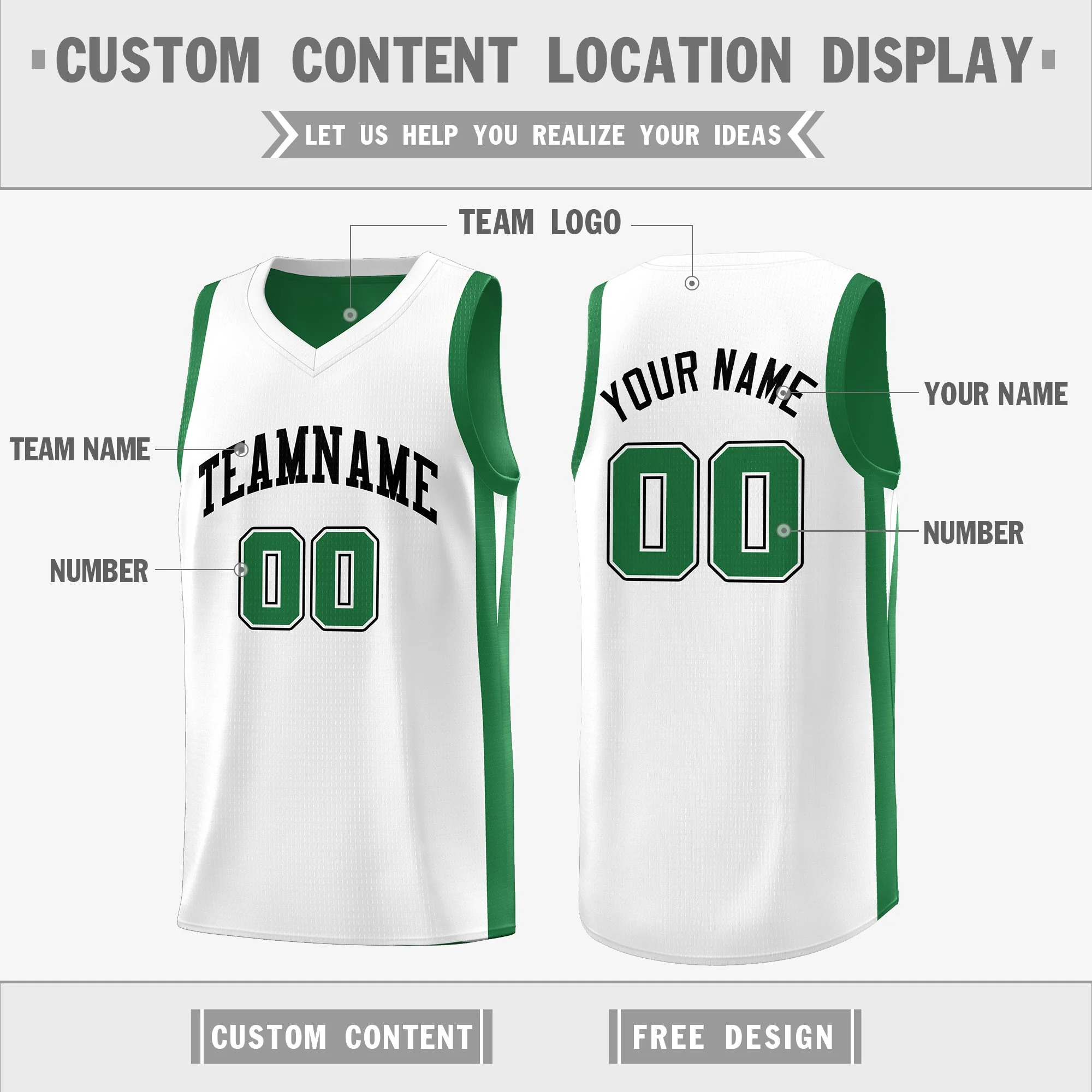 Custom Green White Double Side Tops Basketball Jersey - Image 3