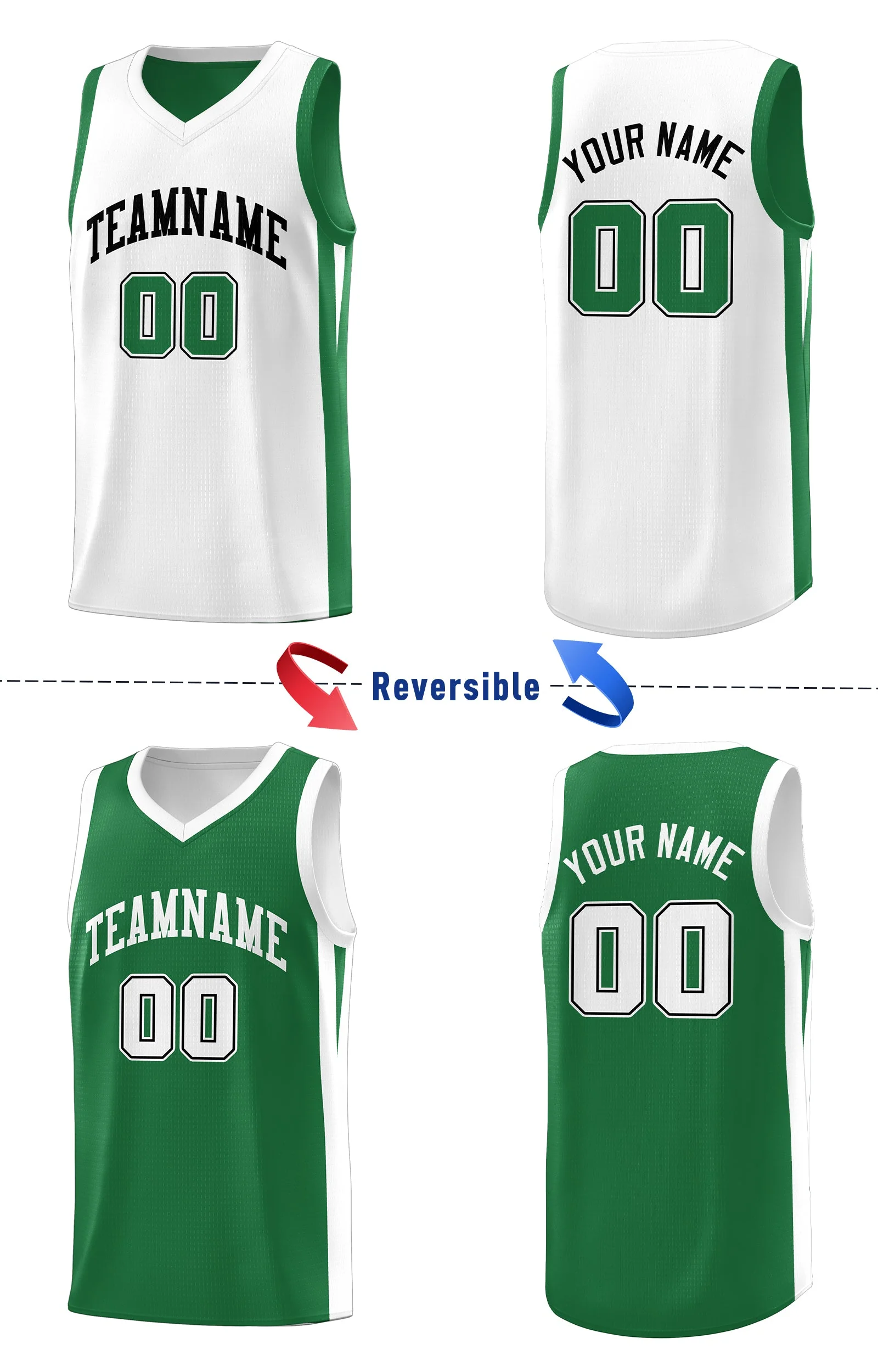 Custom Green White Double Side Tops Basketball Jersey - Image 4
