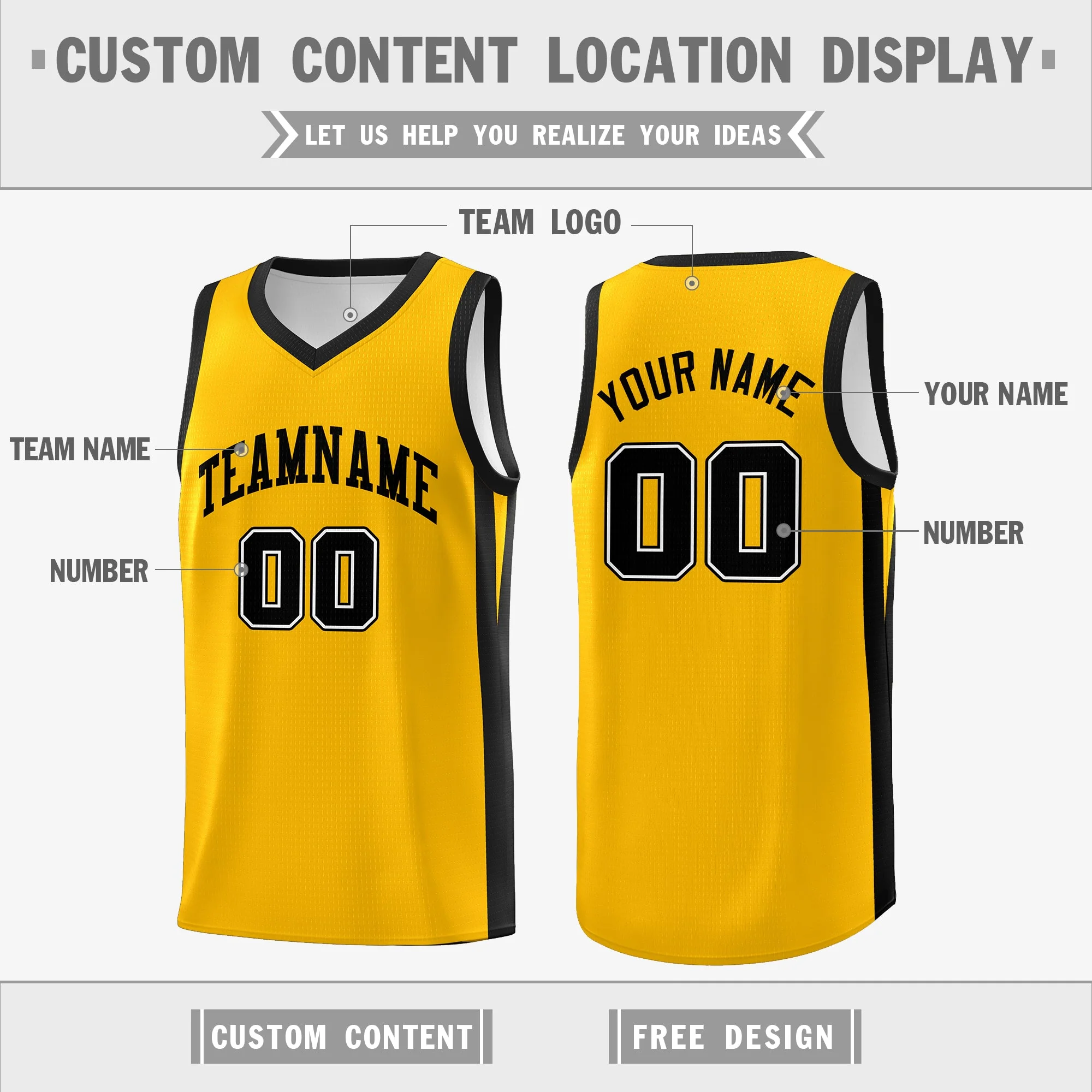 Custom Yellow White Double Side Tops Basketball Jersey - Image 2