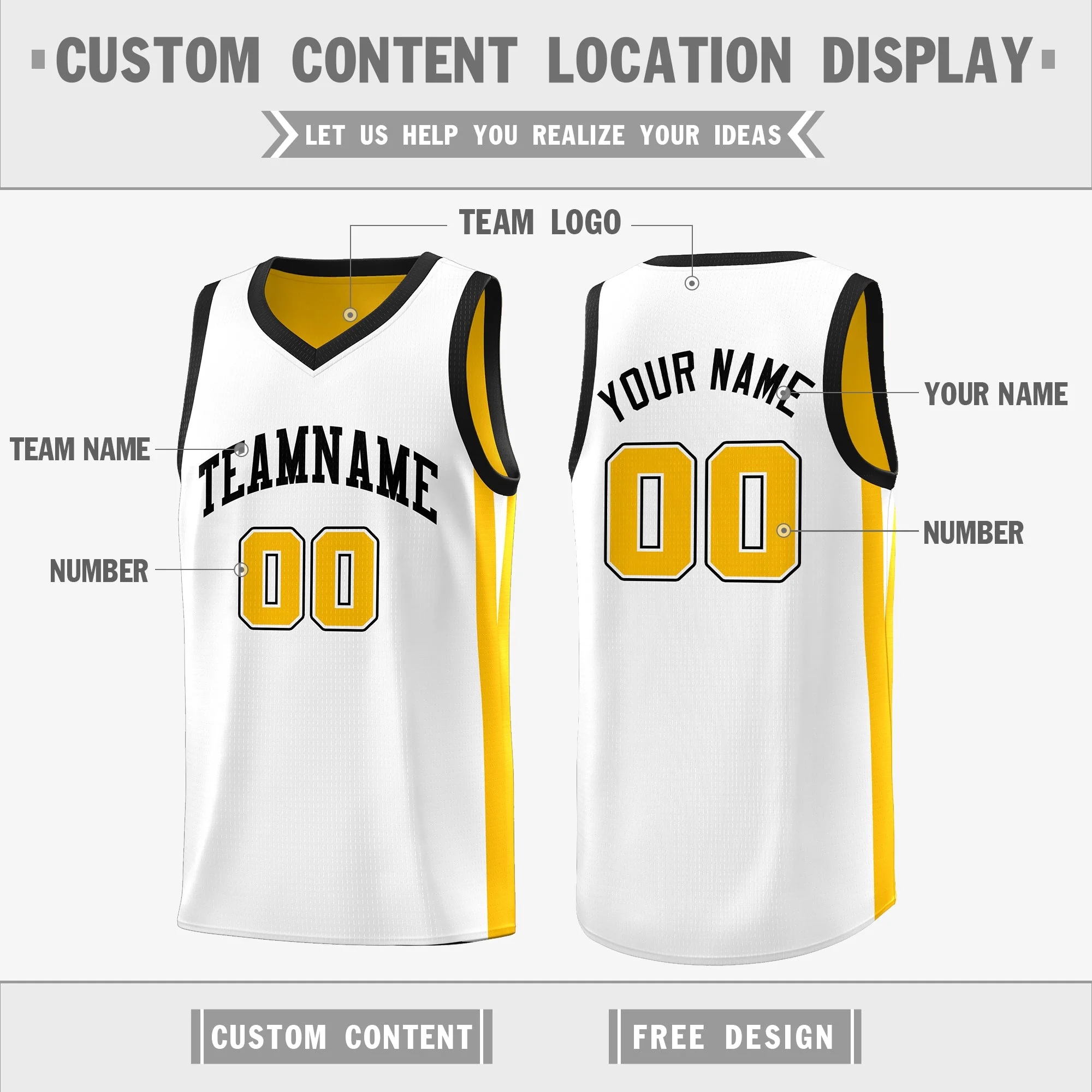 Custom Yellow White Double Side Tops Basketball Jersey - Image 3