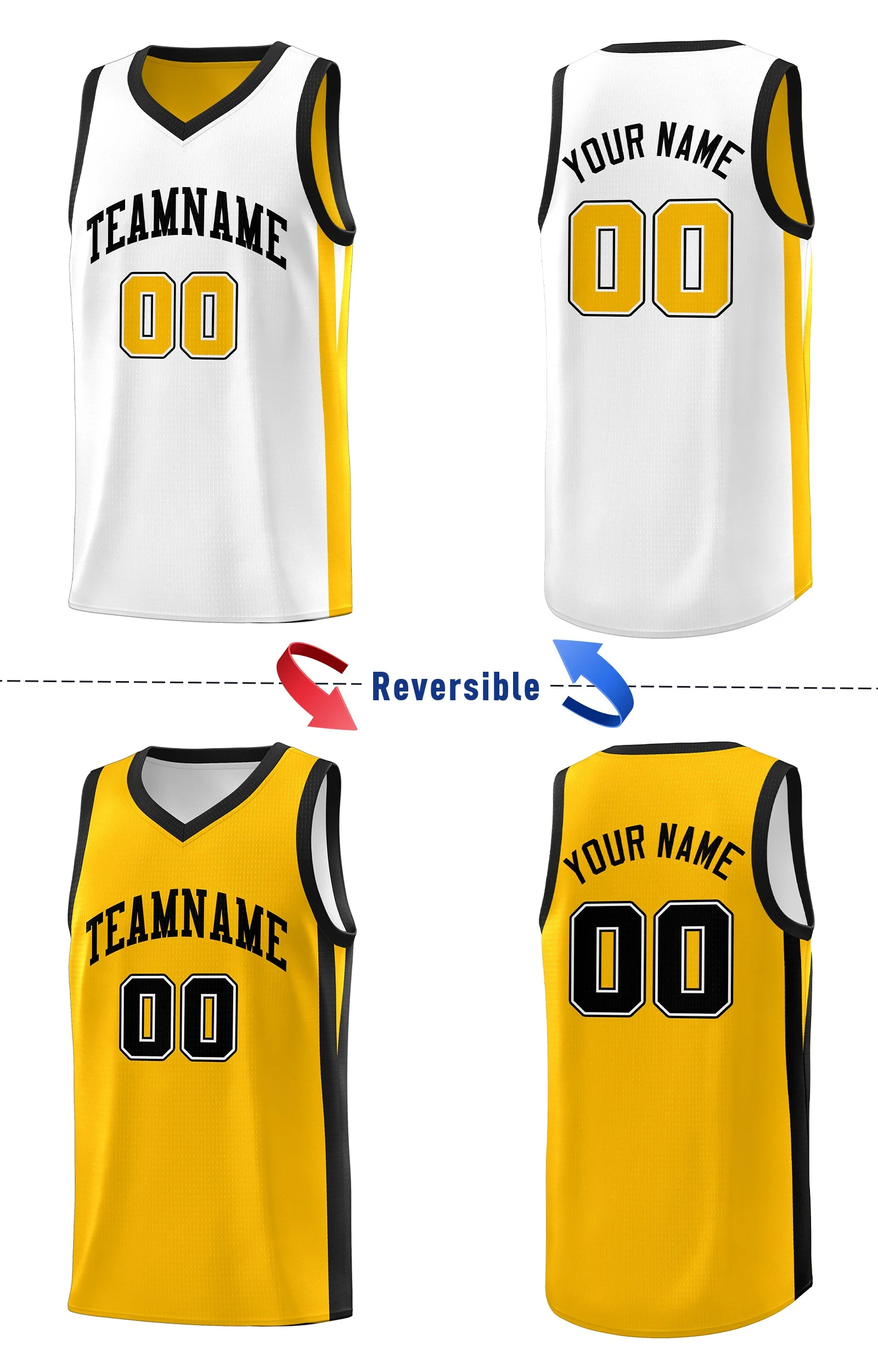 Custom Yellow White Double Side Tops Basketball Jersey - Image 4