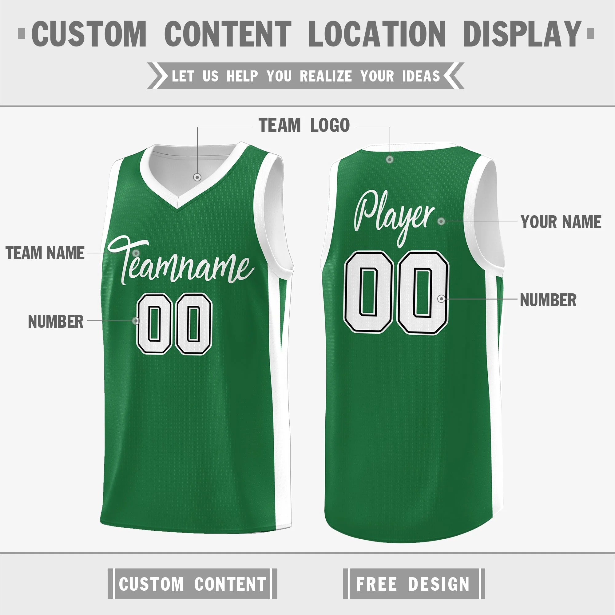Custom Green White Double Side Tops Basketball Jersey - Image 2