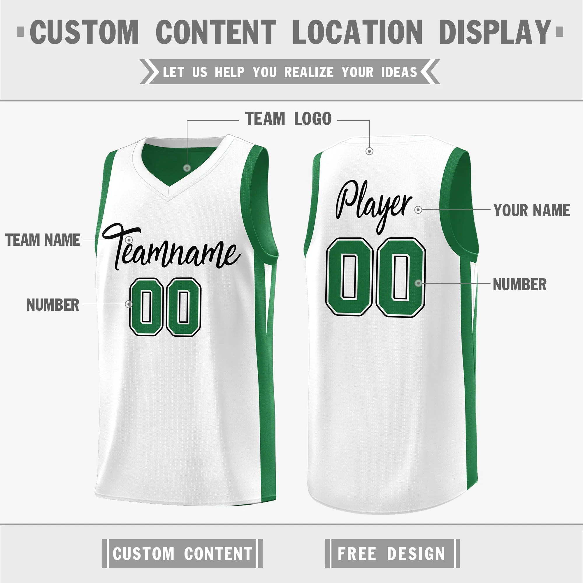 Custom Green White Double Side Tops Basketball Jersey - Image 3
