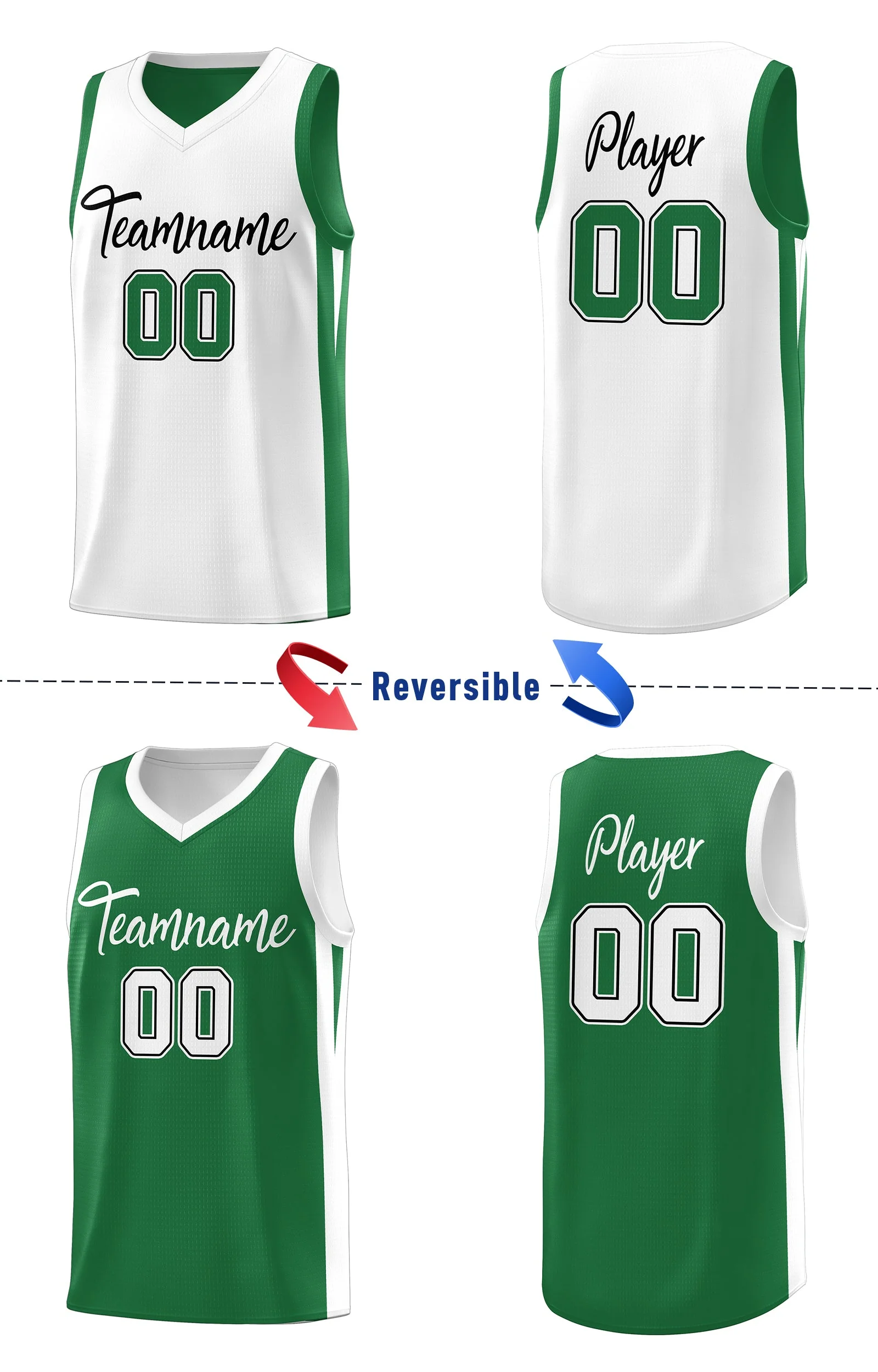 Custom Green White Double Side Tops Basketball Jersey - Image 4