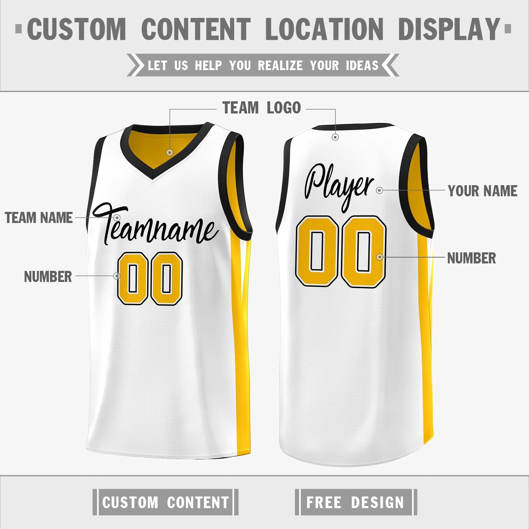 Custom Yellow White Double Side Tops Basketball Jersey - Image 2