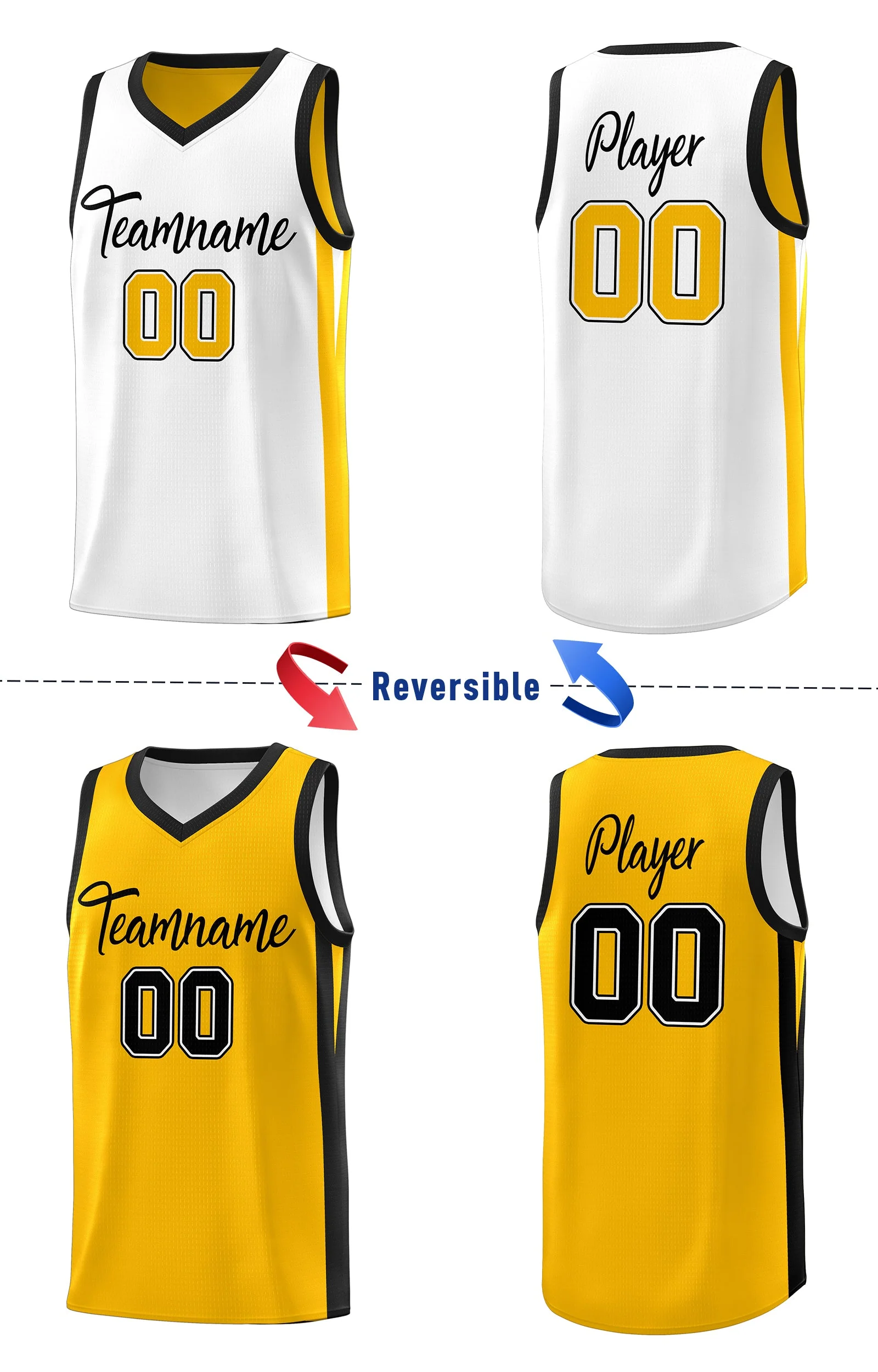 Custom Yellow White Double Side Tops Basketball Jersey - Image 3