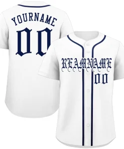 Custom White Navy Classic Style Authentic Baseball Jersey
