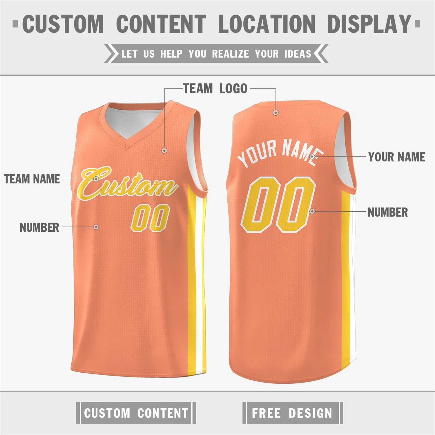 Custom Orange Yellow Classic Tops Men/Boy Athletic Basketball Jersey - Image 2
