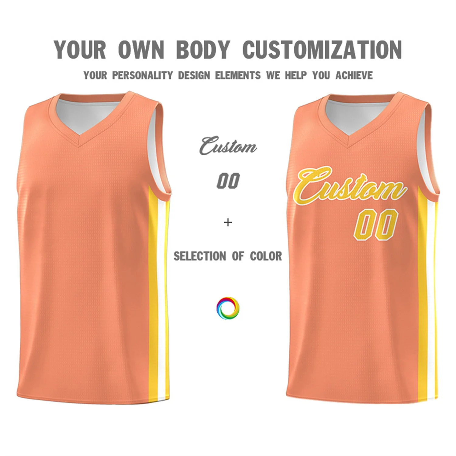 Custom Orange Yellow Classic Tops Men/Boy Athletic Basketball Jersey - Image 3