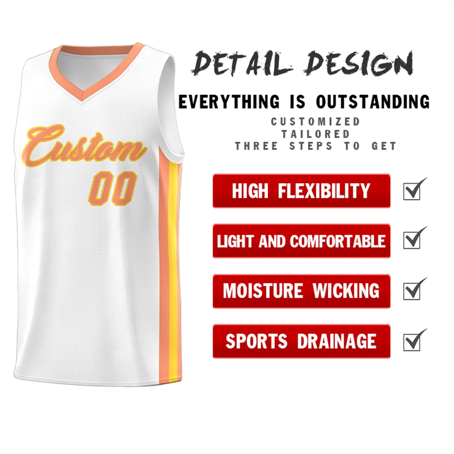 Custom White Orange Classic Tops Men/Boy Athletic Basketball Jersey - Image 4